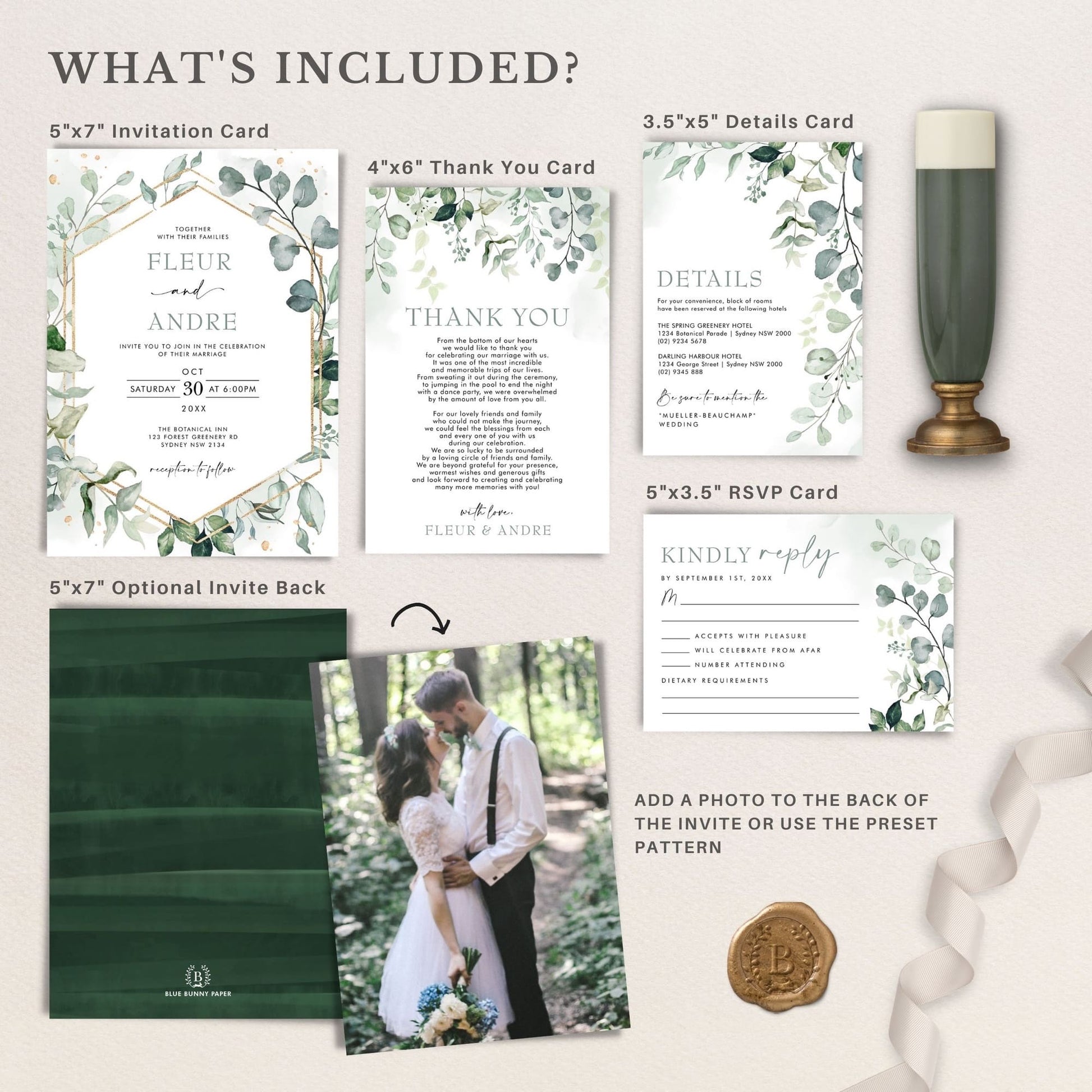 Greenery Digital Wedding Invitation Bundle