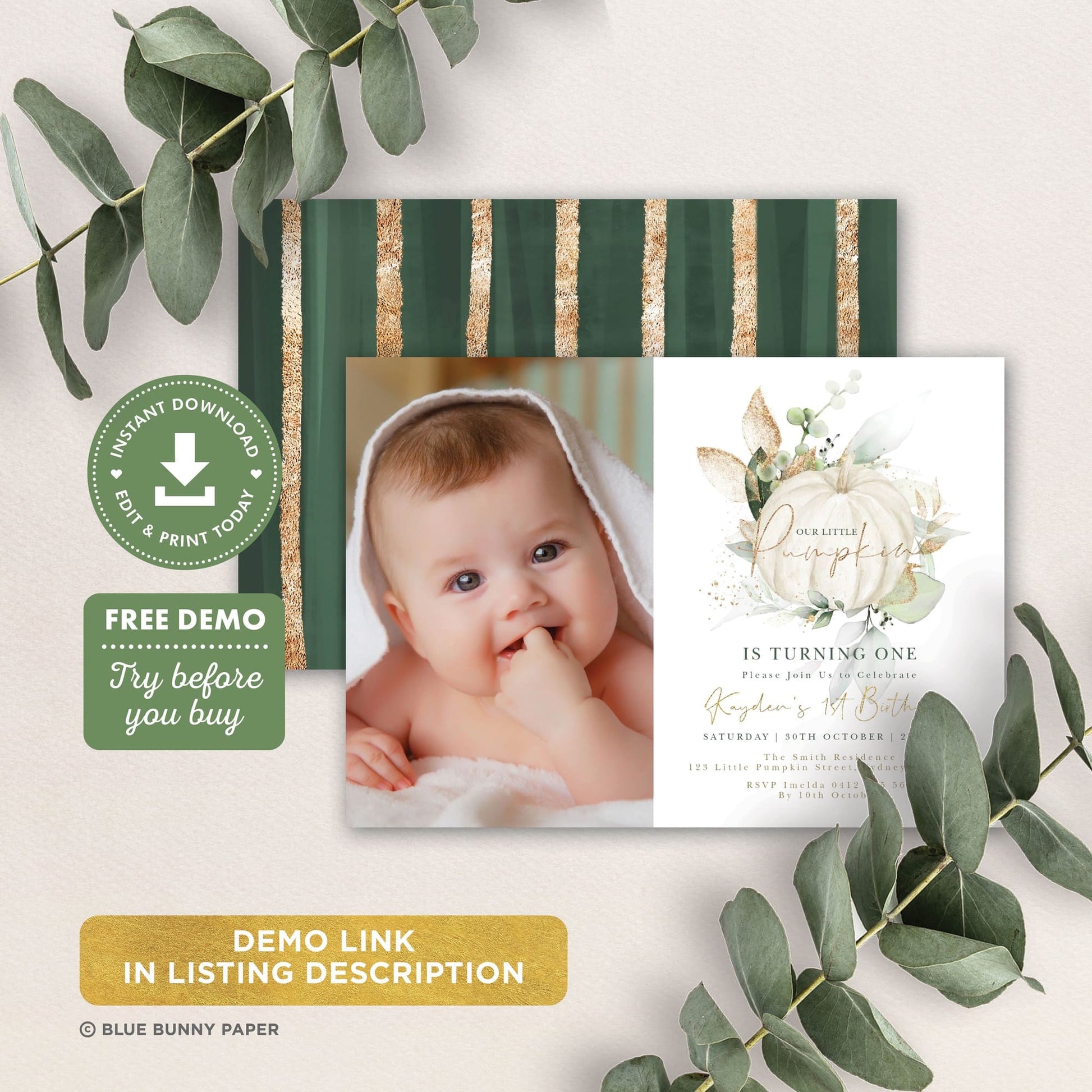 Pumpkin Birthday Photo Invitation