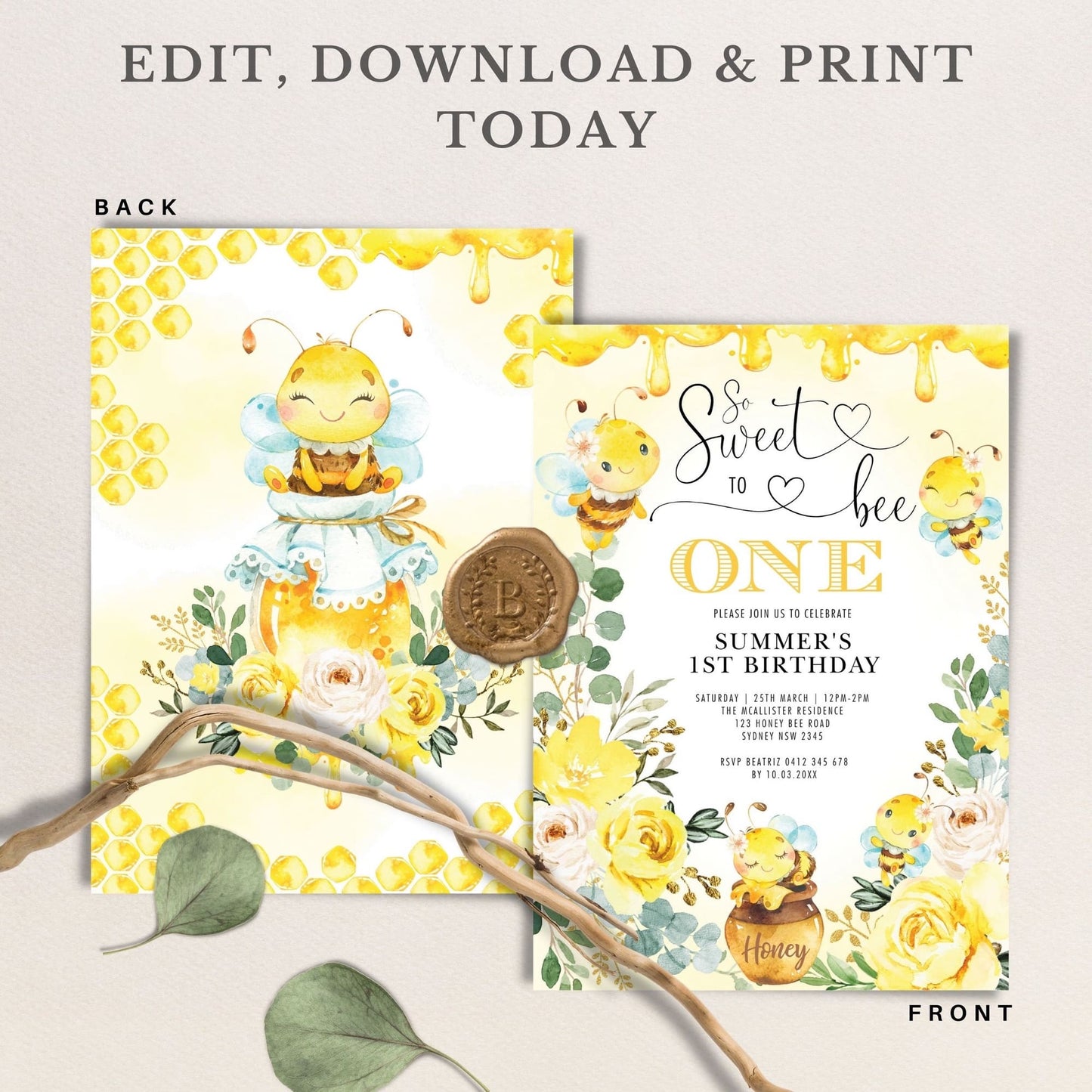 Honey Bee Summer Birthday Invitation