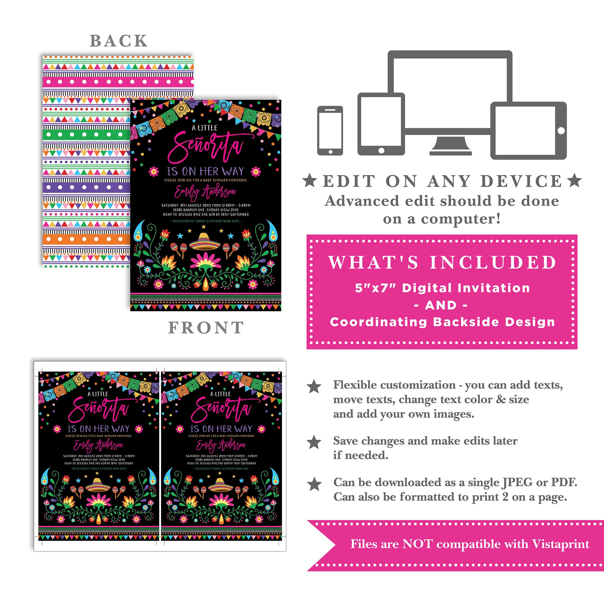 Mexican Fiesta Little Senorita Baby Shower Invite