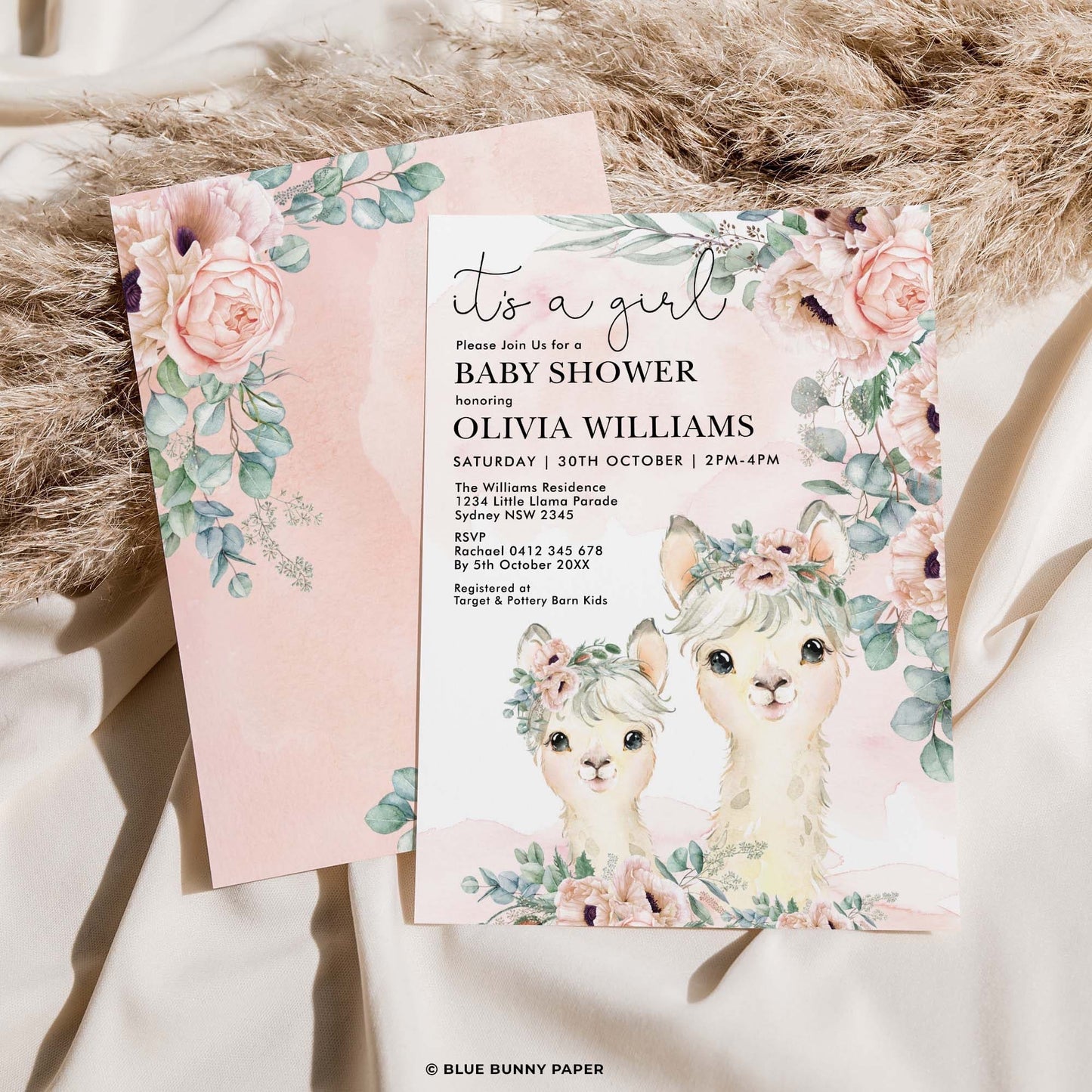 Alpaca Girl Baby Shower Invitation