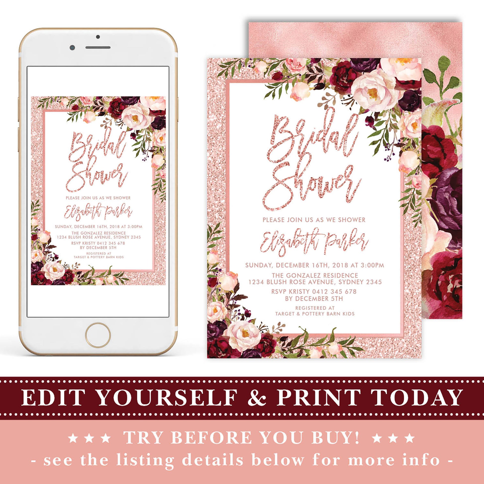 Digital Rose Gold Bridal Shower Invitation