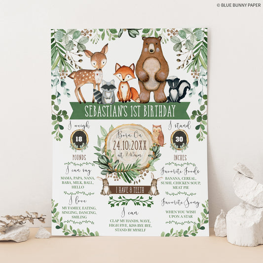 Woodland First Birthday Milestone Board