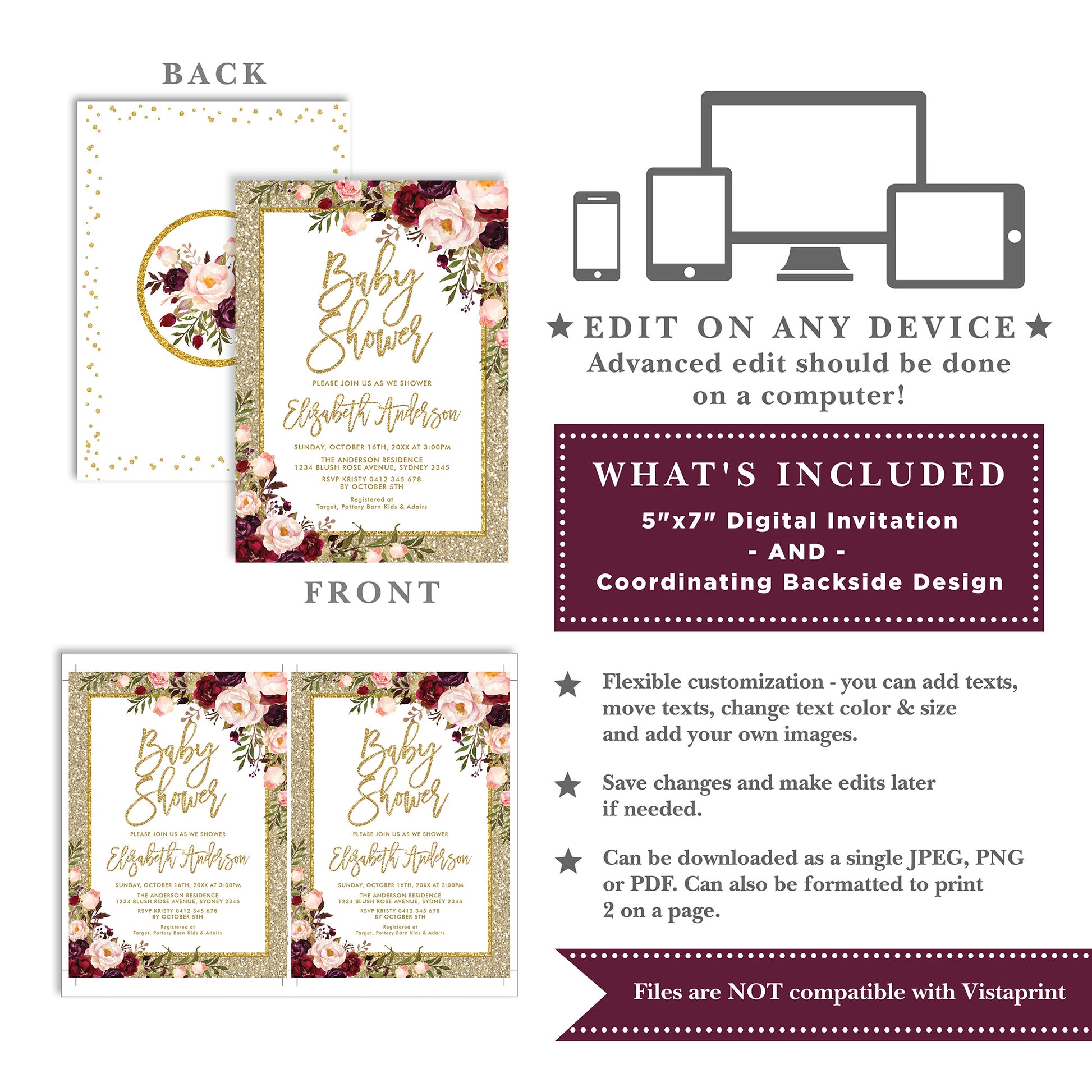 Gold Glitter Baby Shower Invitation