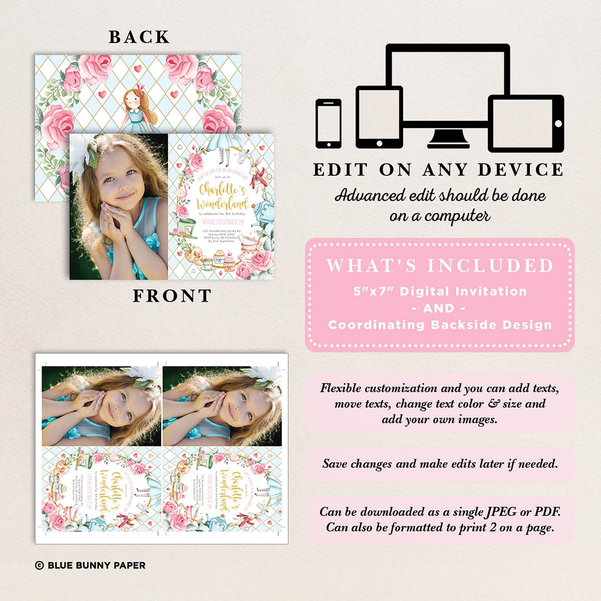Alice in Wonderland Photo Birthday Invite