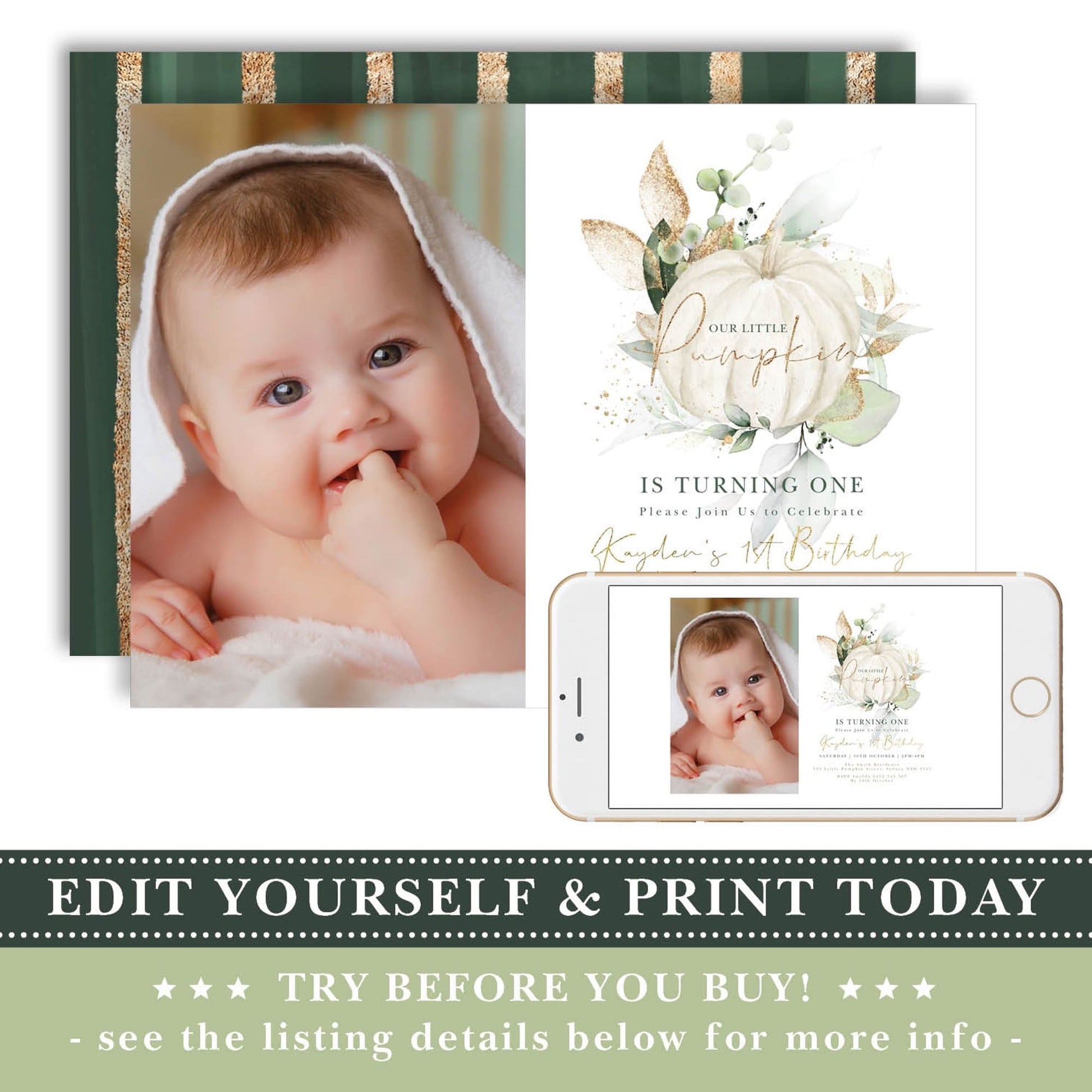 Pumpkin Birthday Photo Invitation