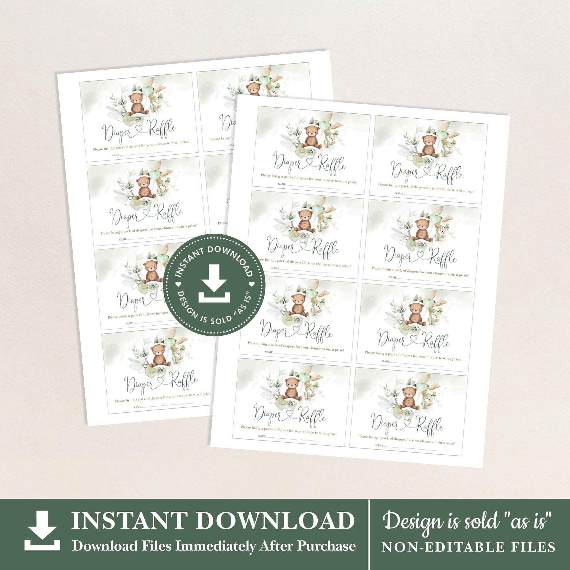 Teddy Bear Diaper Raffle Card