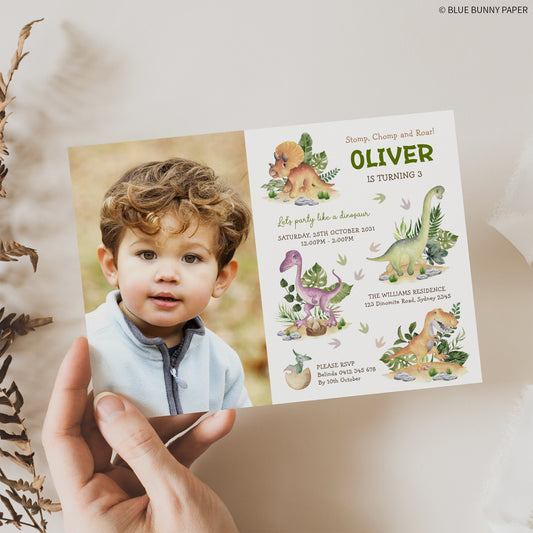 Dinosaur Birthday Photo Invites