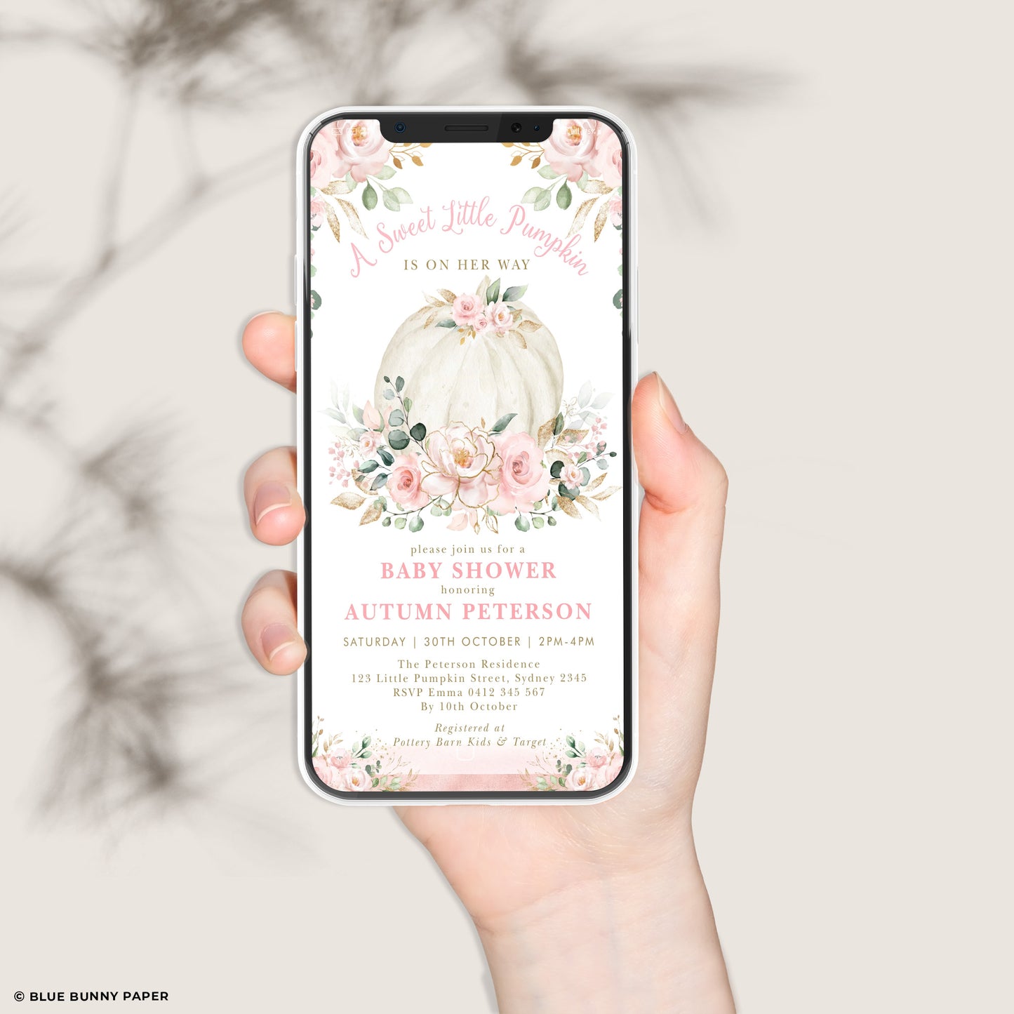Digital Pumpkin Baby Shower Invitation