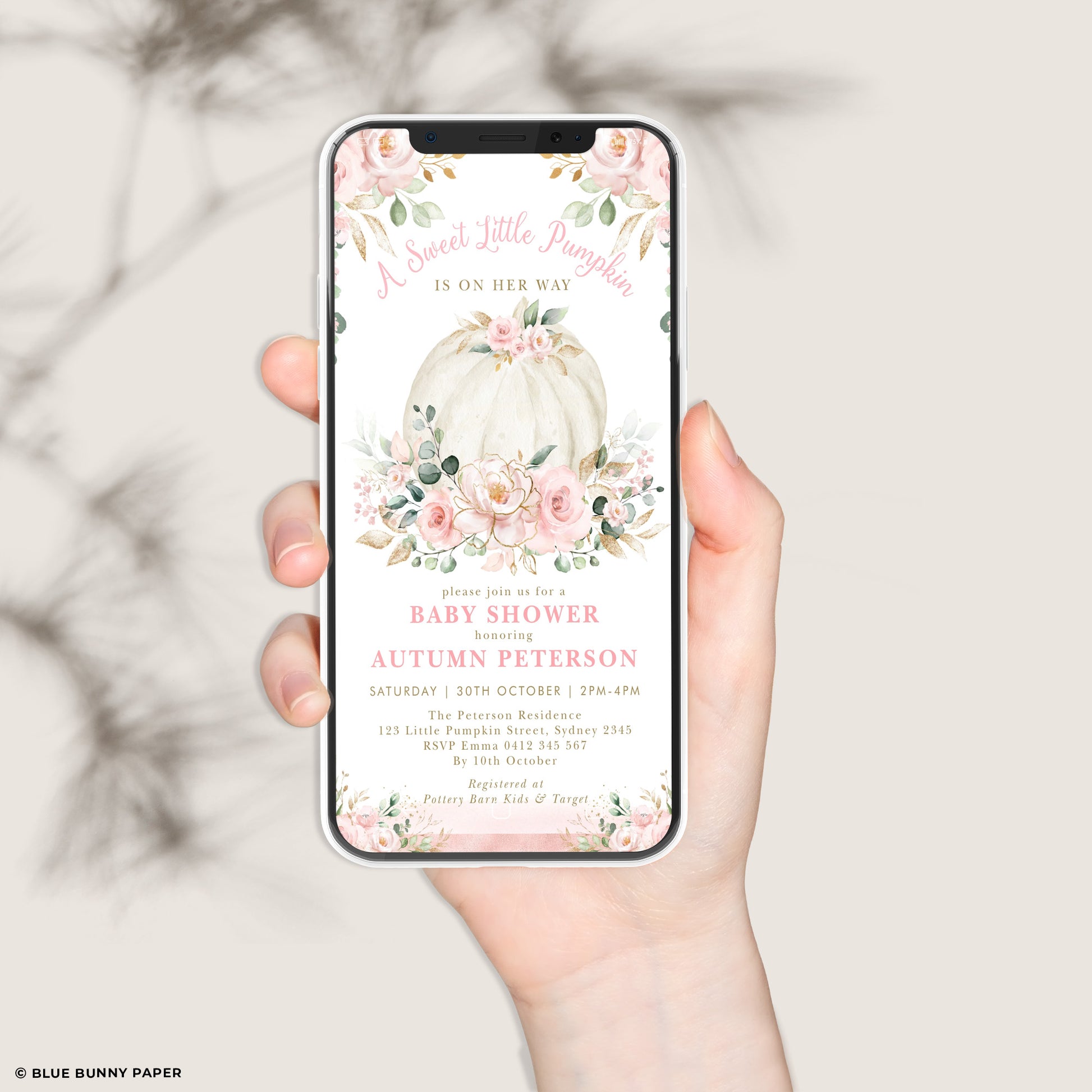 Digital Pumpkin Baby Shower Invitation