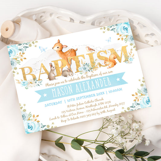 Boy Woodland Baptism Invitation