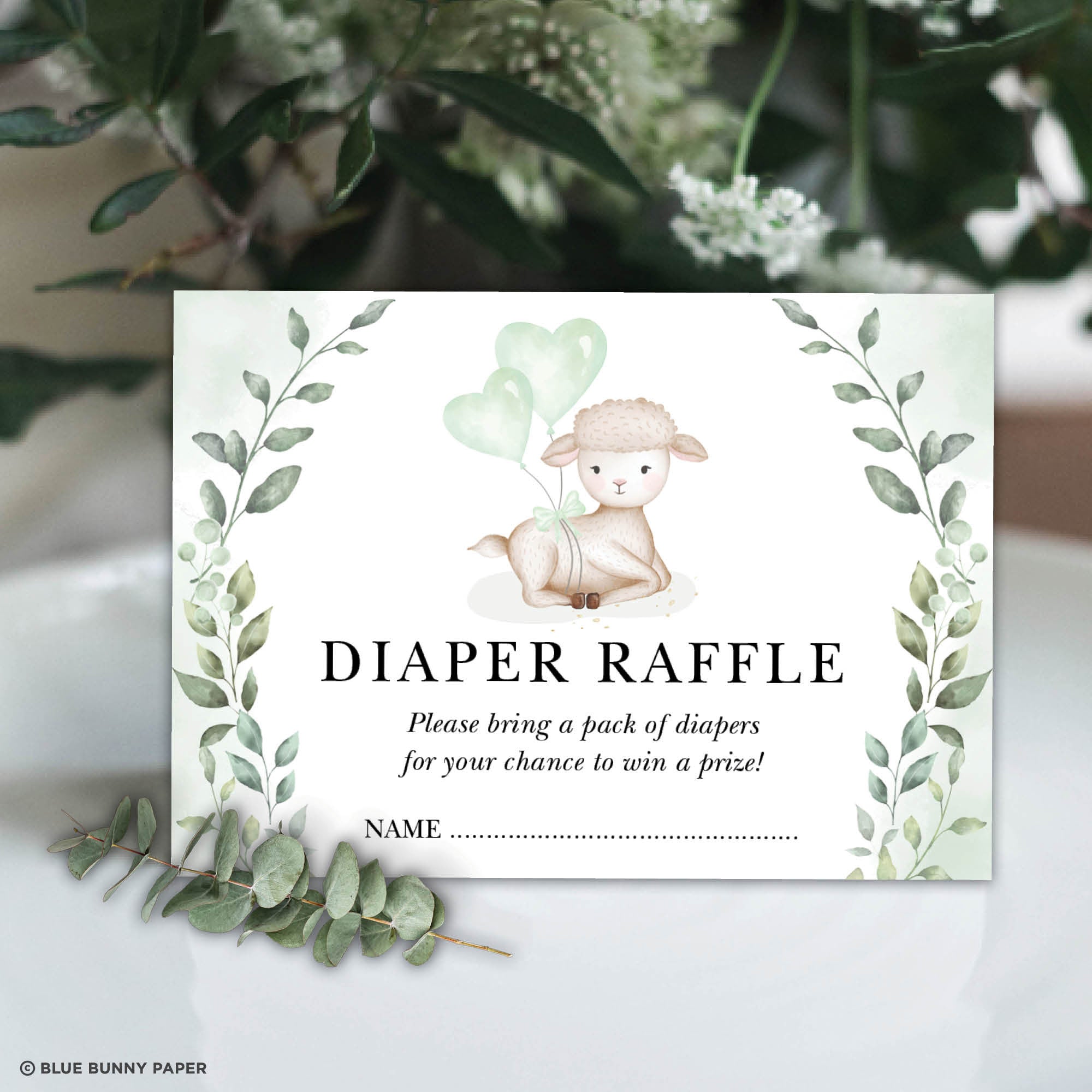 Diaper Raffle Infocard Lamb Diaper Raffle Cards – Blue Bunny Paper
