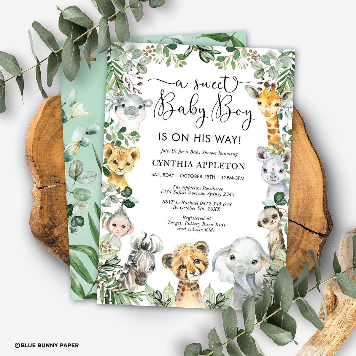 Safari Animals Baby Shower Invitation