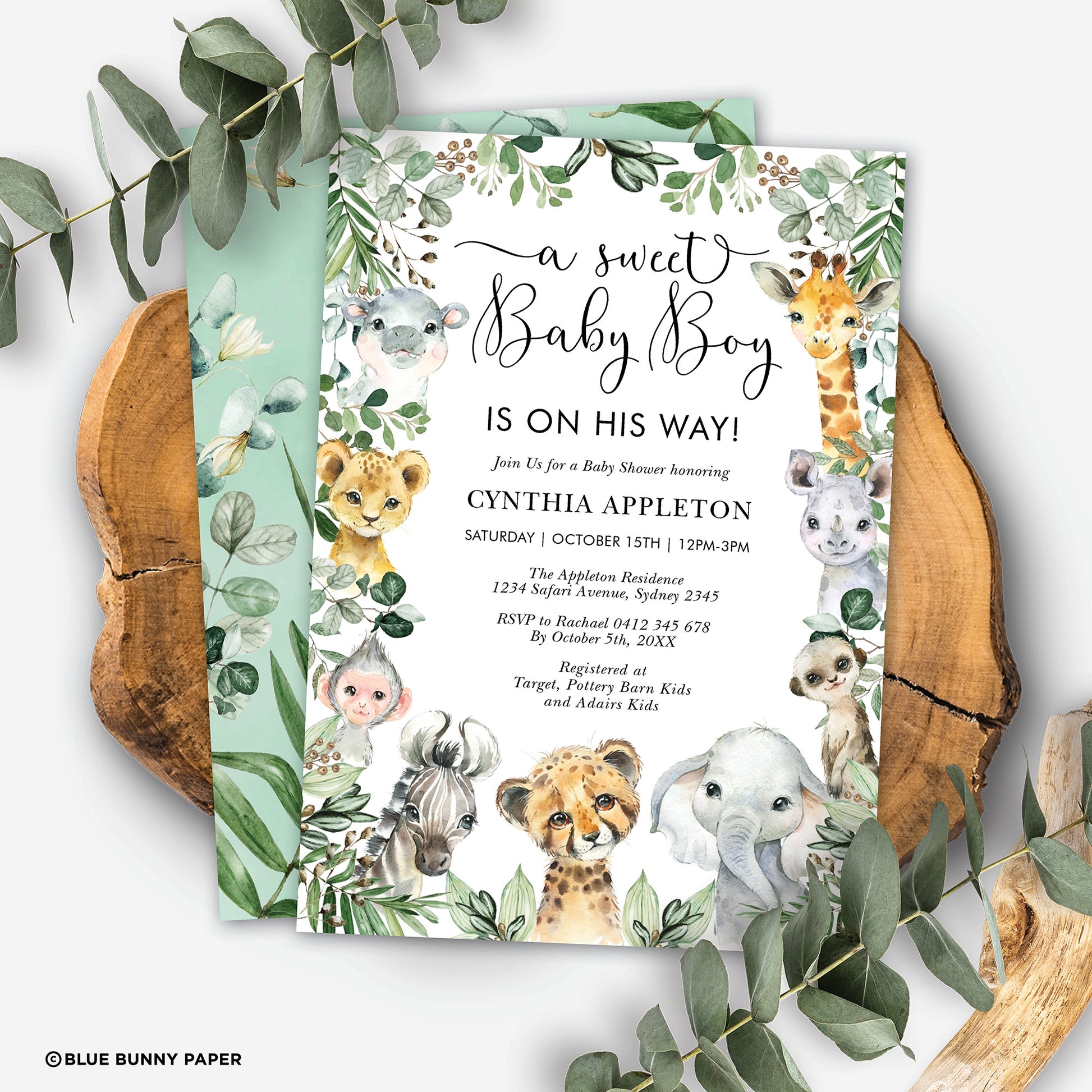 Safari Animals Baby Shower Invitation