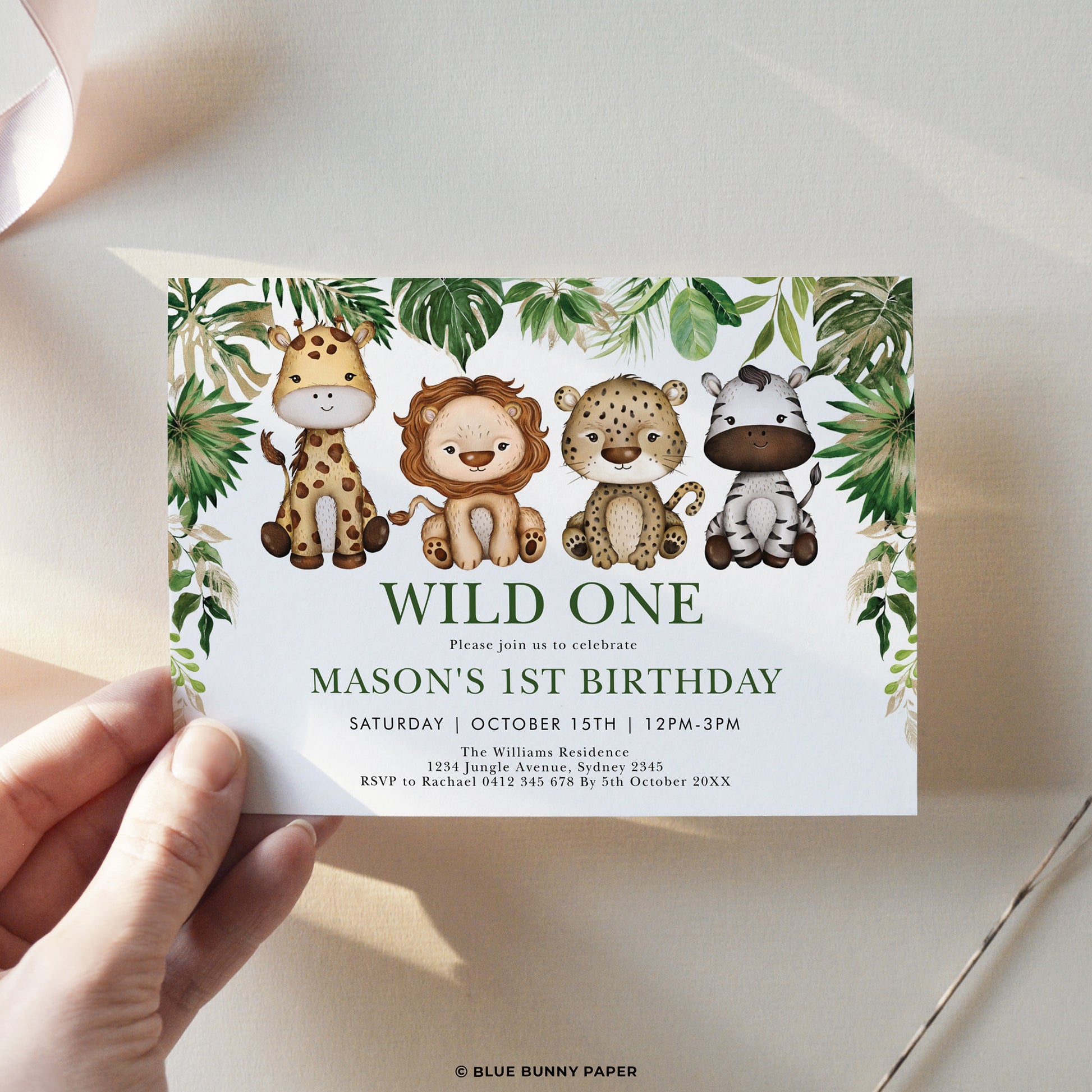 Wild Jungle 1st Birthday Invitations