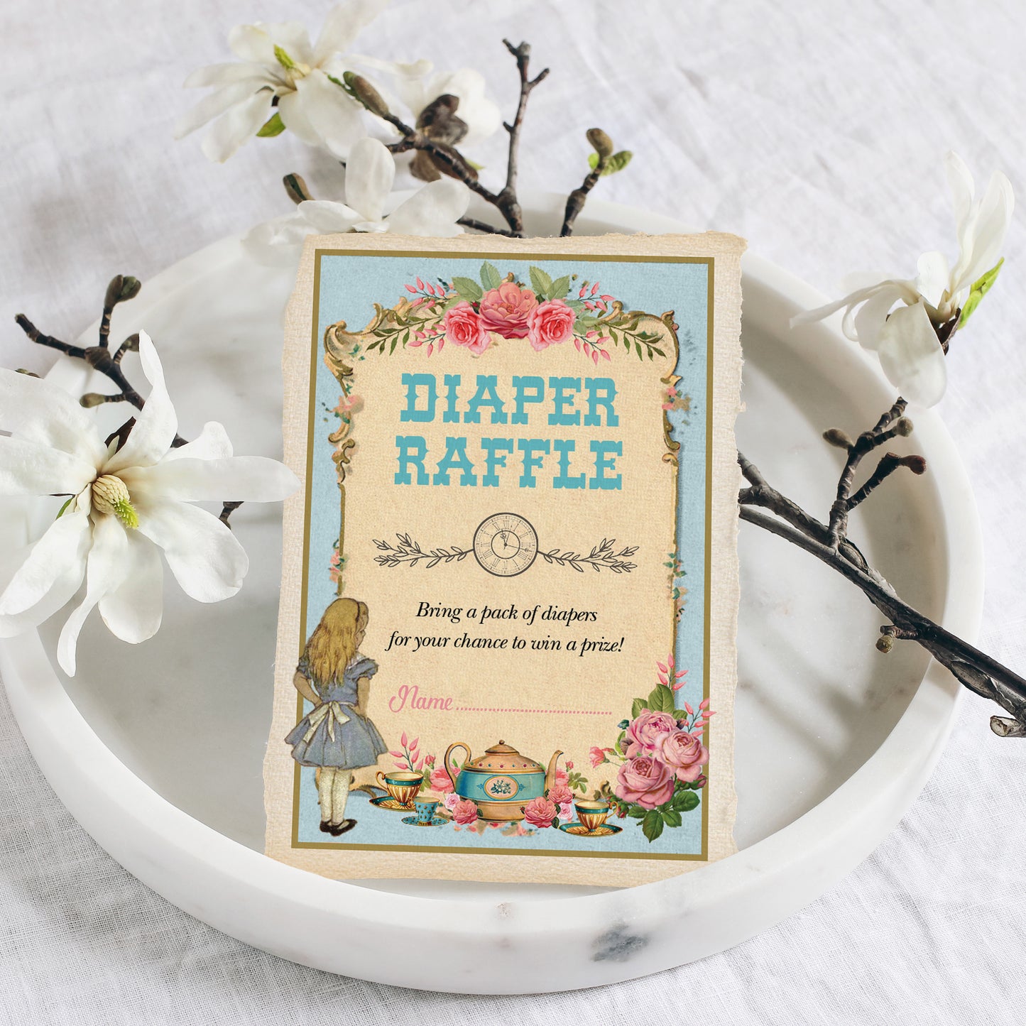 Alice in Wonderland Blue Diaper Raffle