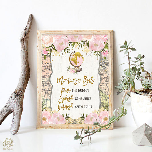 Pink Flowers Momosa Bar Party Sign