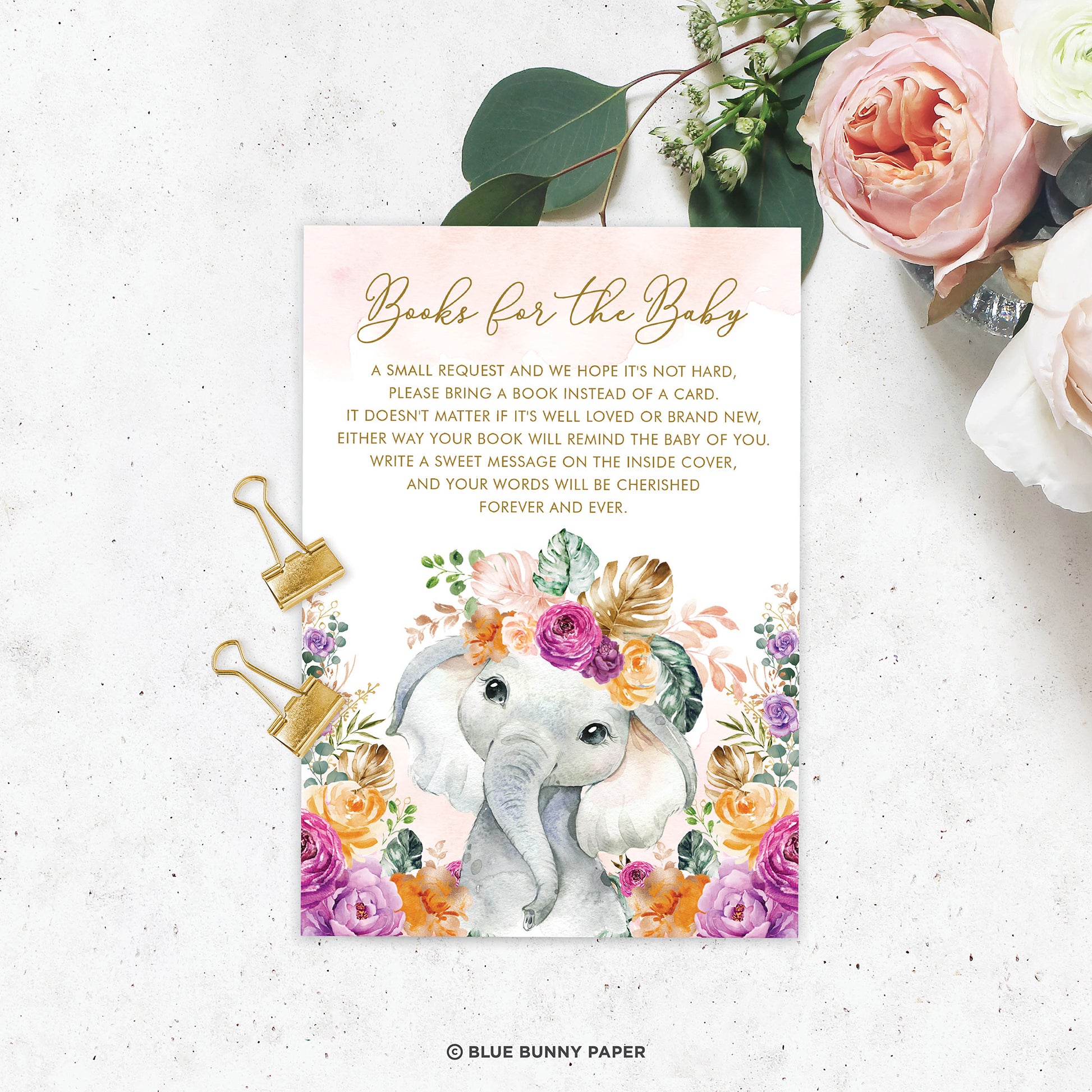 Flowers Elephant Book for the Baby Insert Card