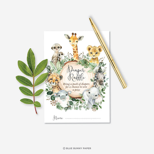 Safari Animals Baby Shower Diaper Raffle Card