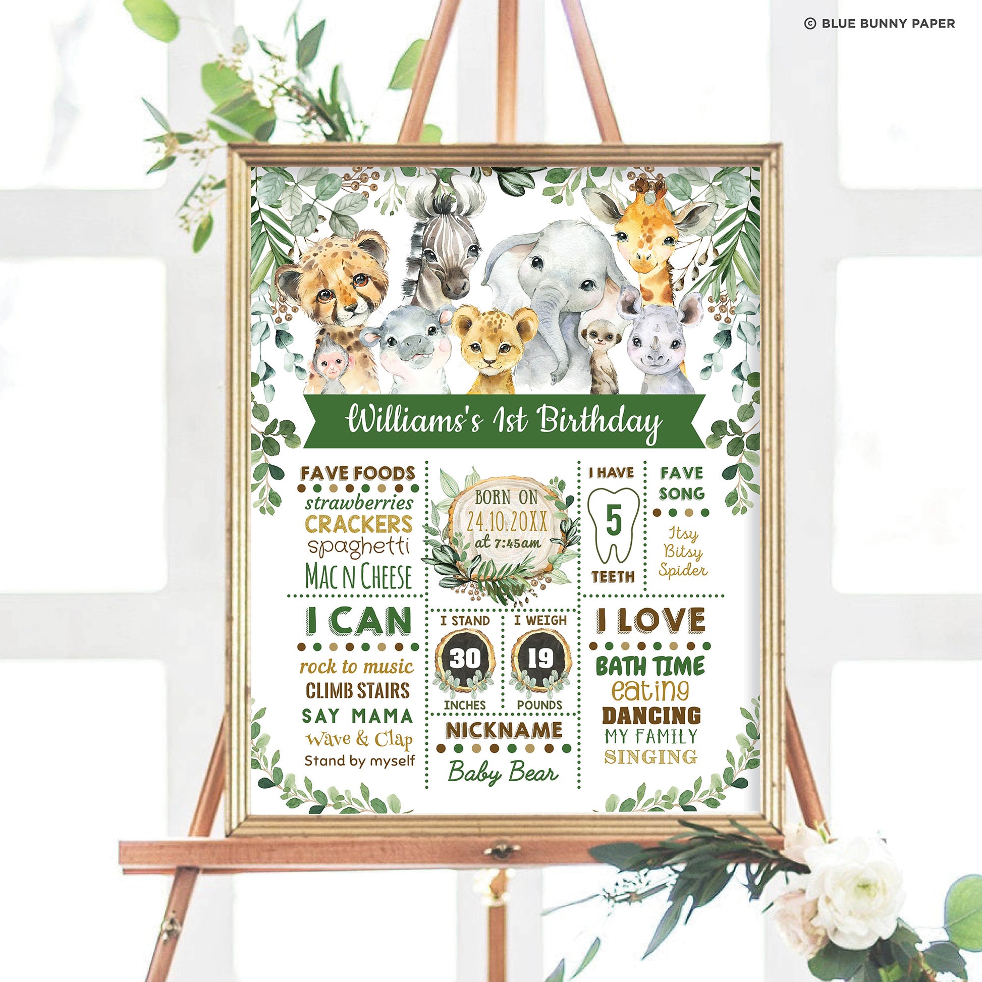 Safari First Birthday Milestone Poster