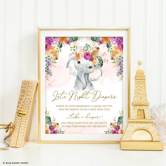 Flower Elephant Late Night Diapers Sign