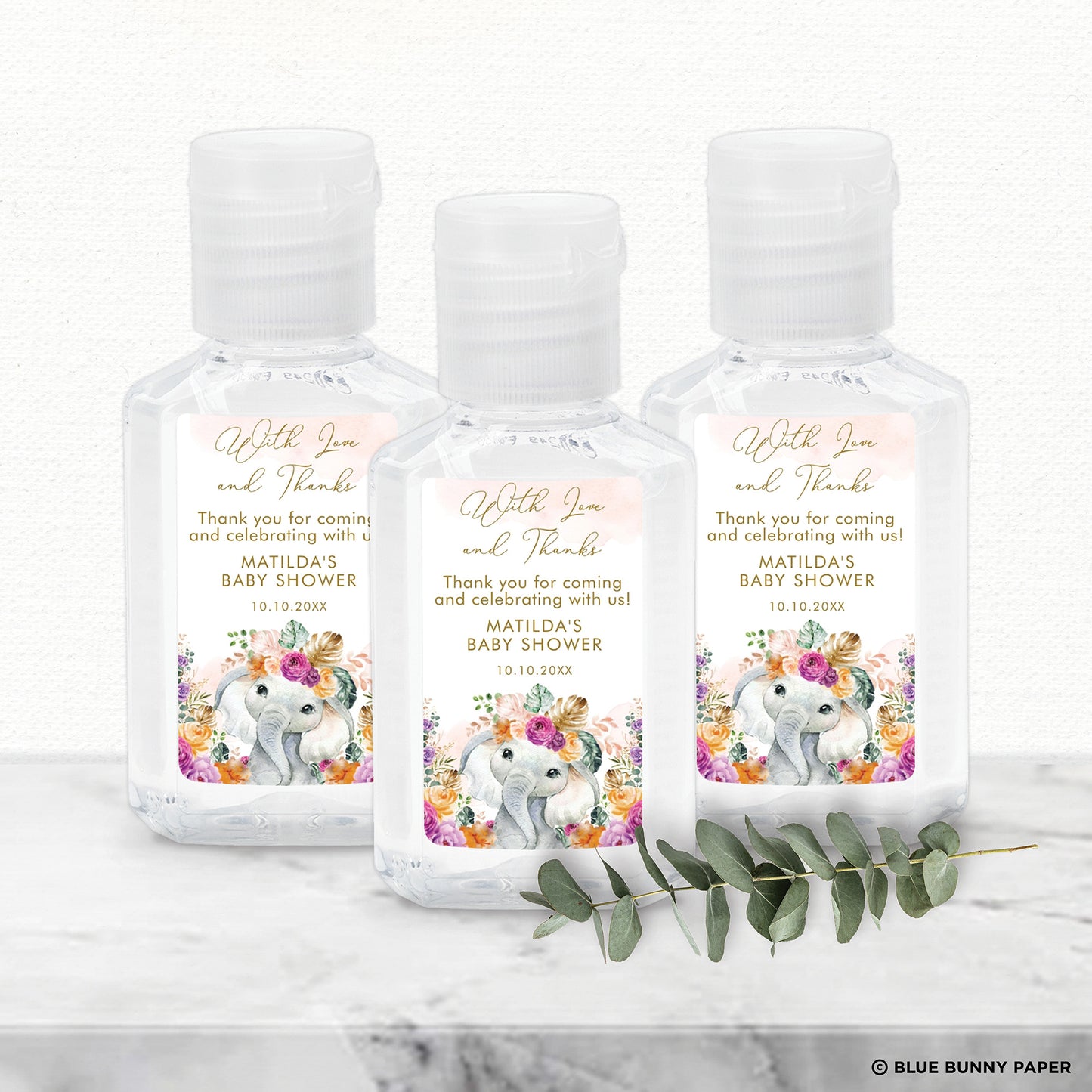 Flower Elephant Hand Sanitizer Label
