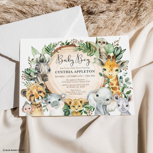Safari Animals Baby Shower Invitation