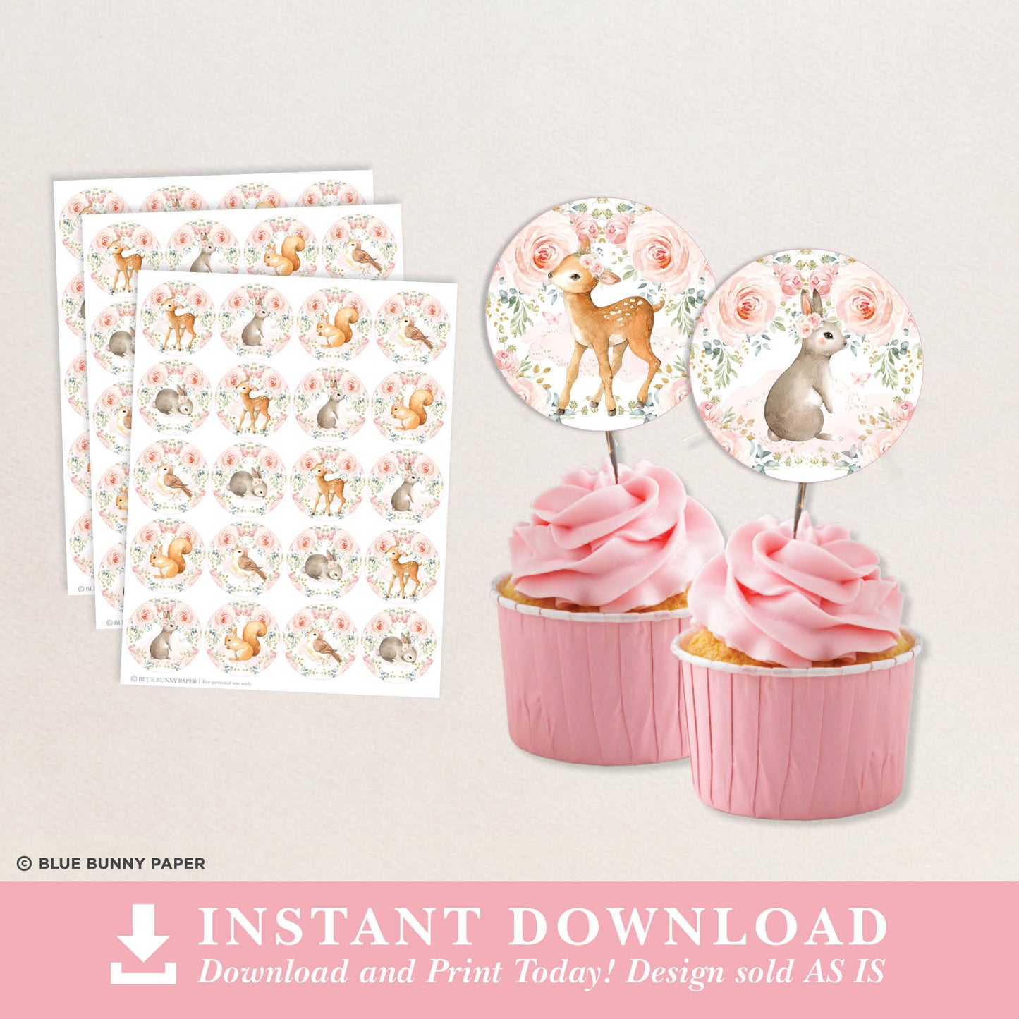 Pink Woodland Cupcake Topper
