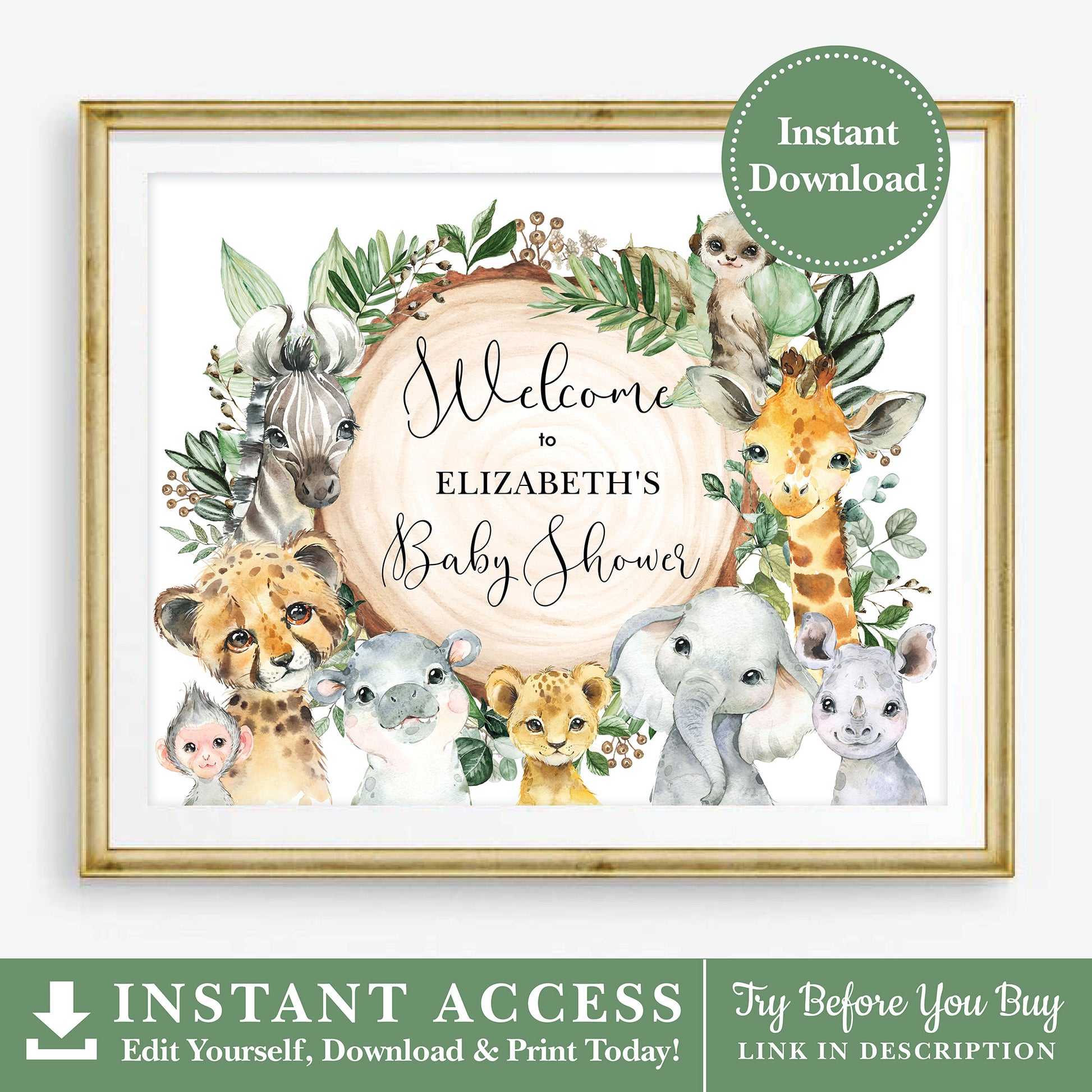 Safari Animals Party Welcome Sign
