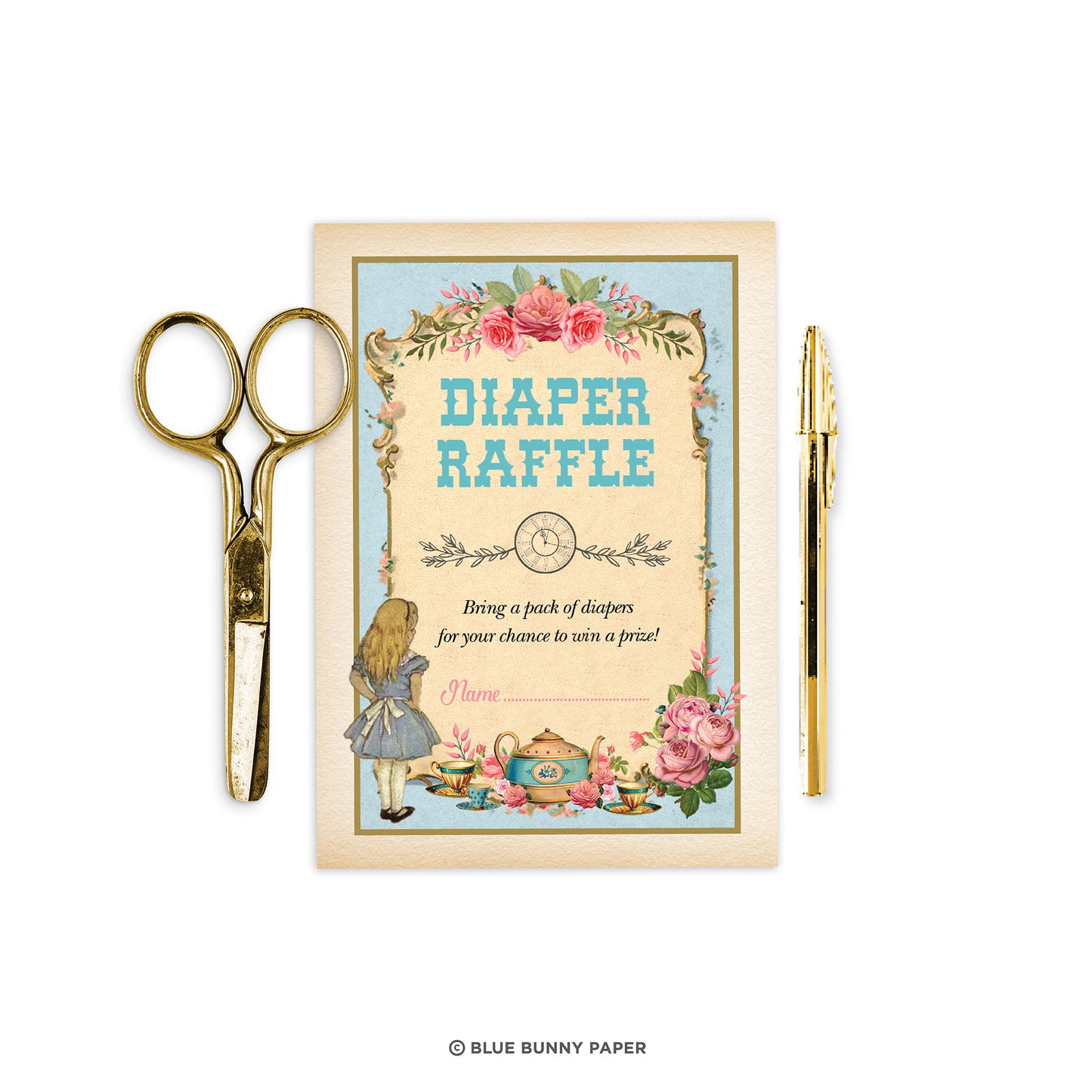 Alice in Wonderland Blue Diaper Raffle
