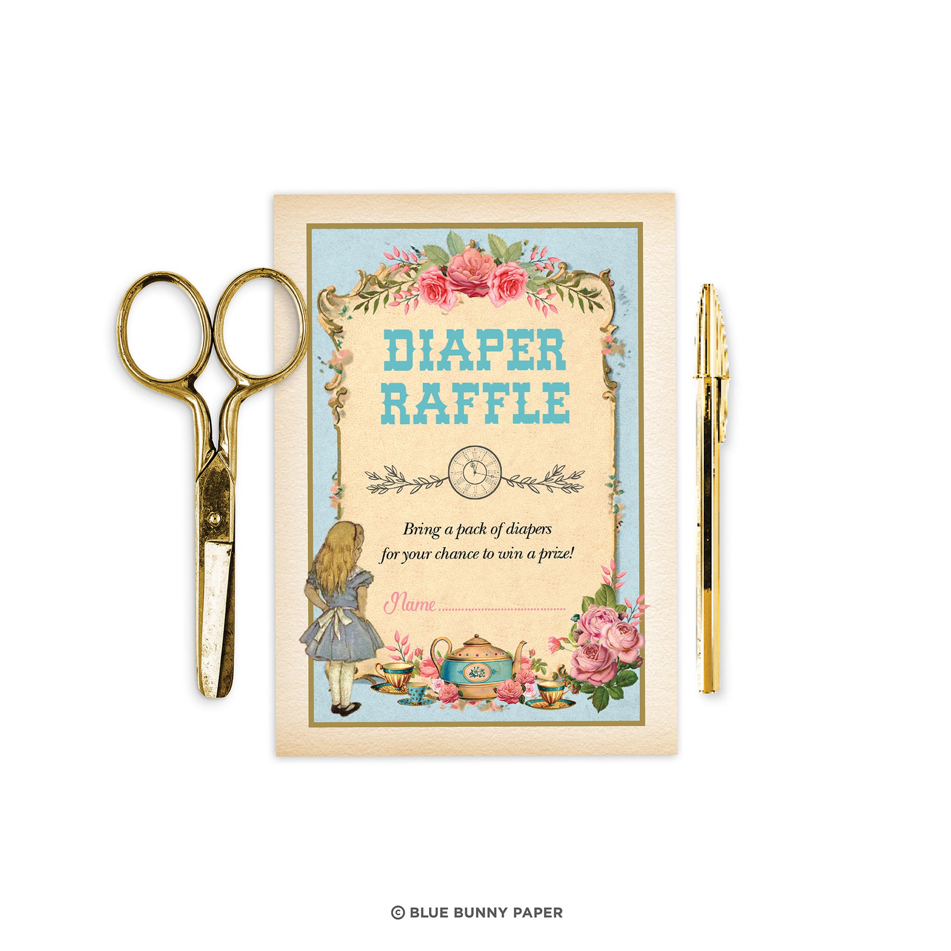 Alice in Wonderland Blue Diaper Raffle