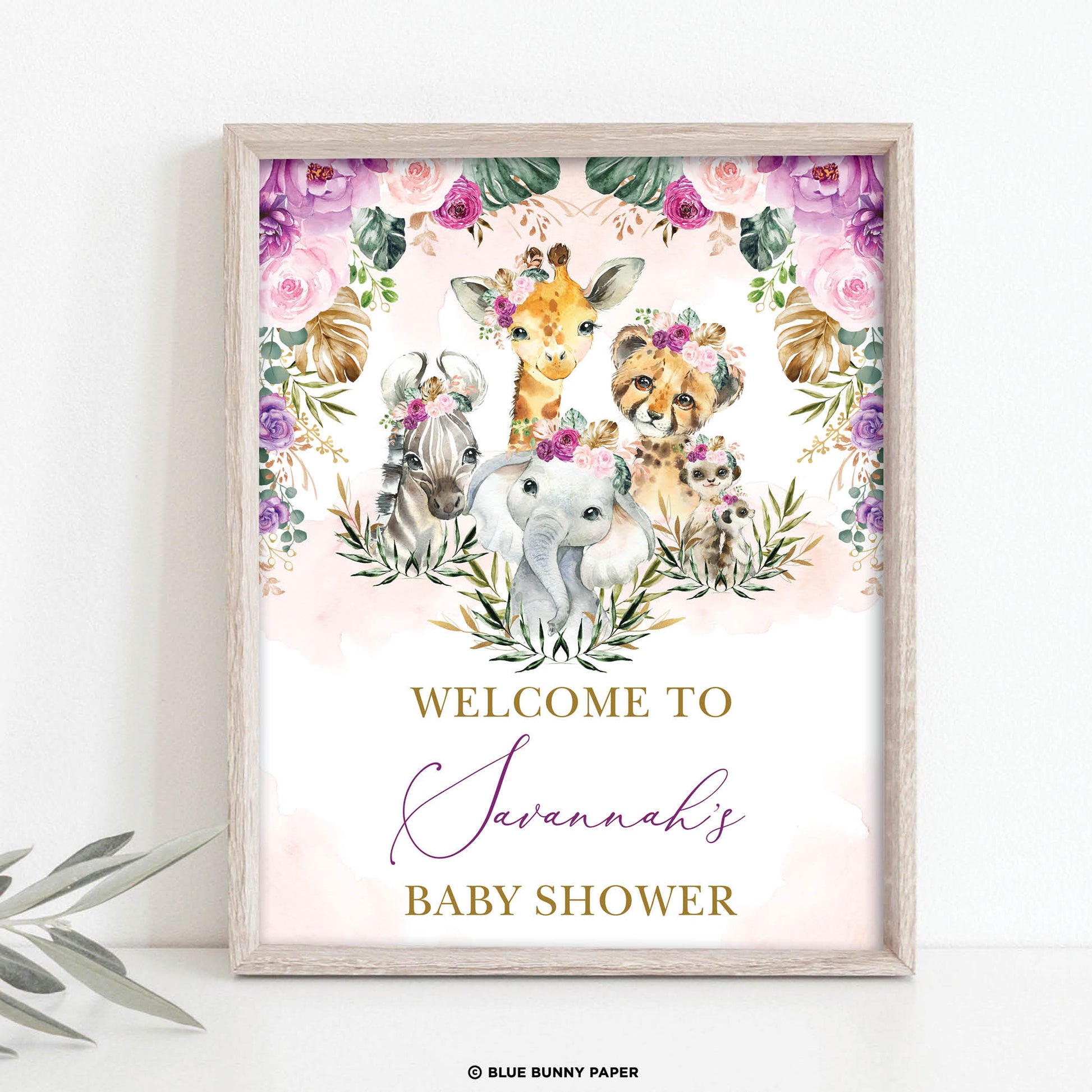 Jungle Animals Girl Baby Shower Welcome Sign