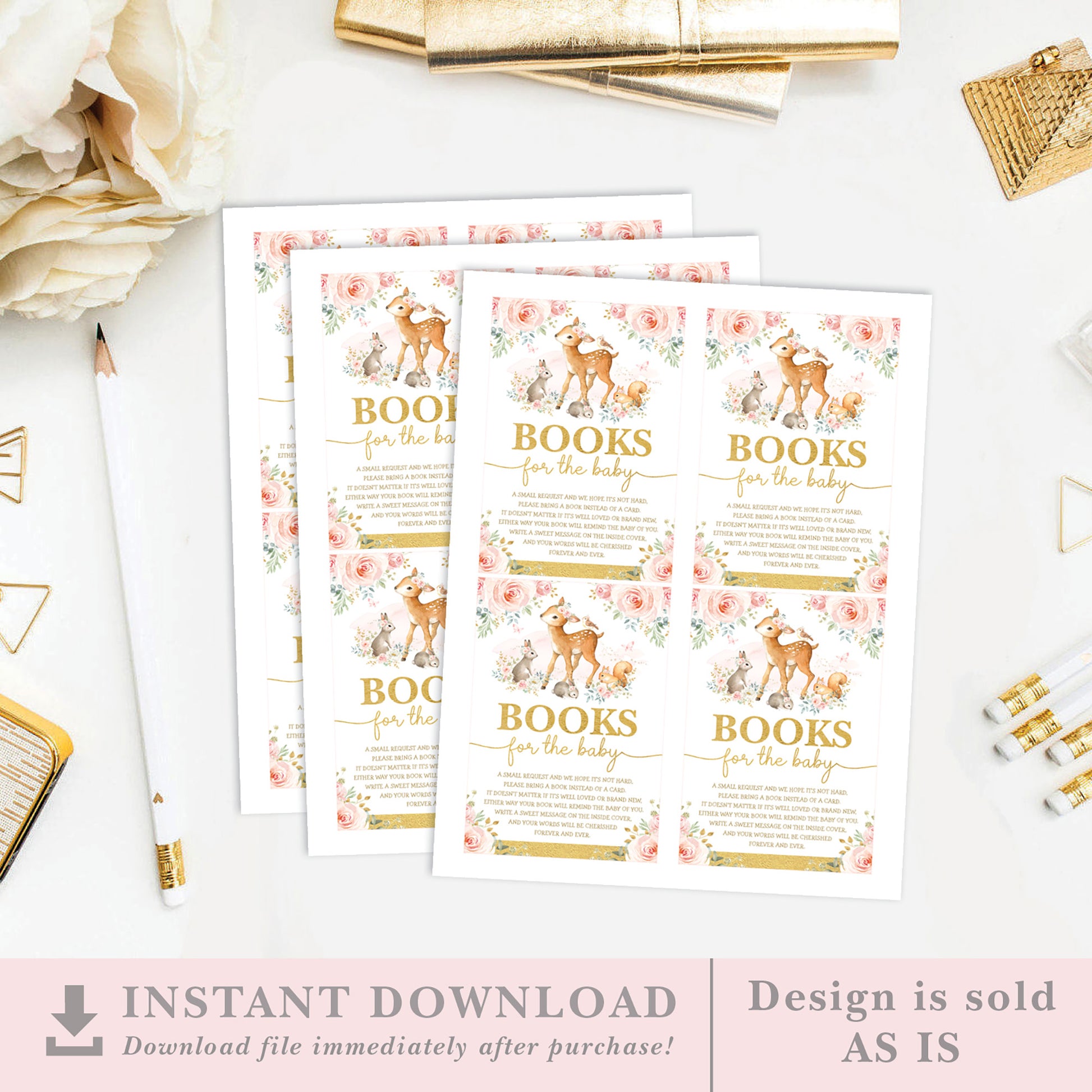 Girl Woodland Baby Shower Book Request Card