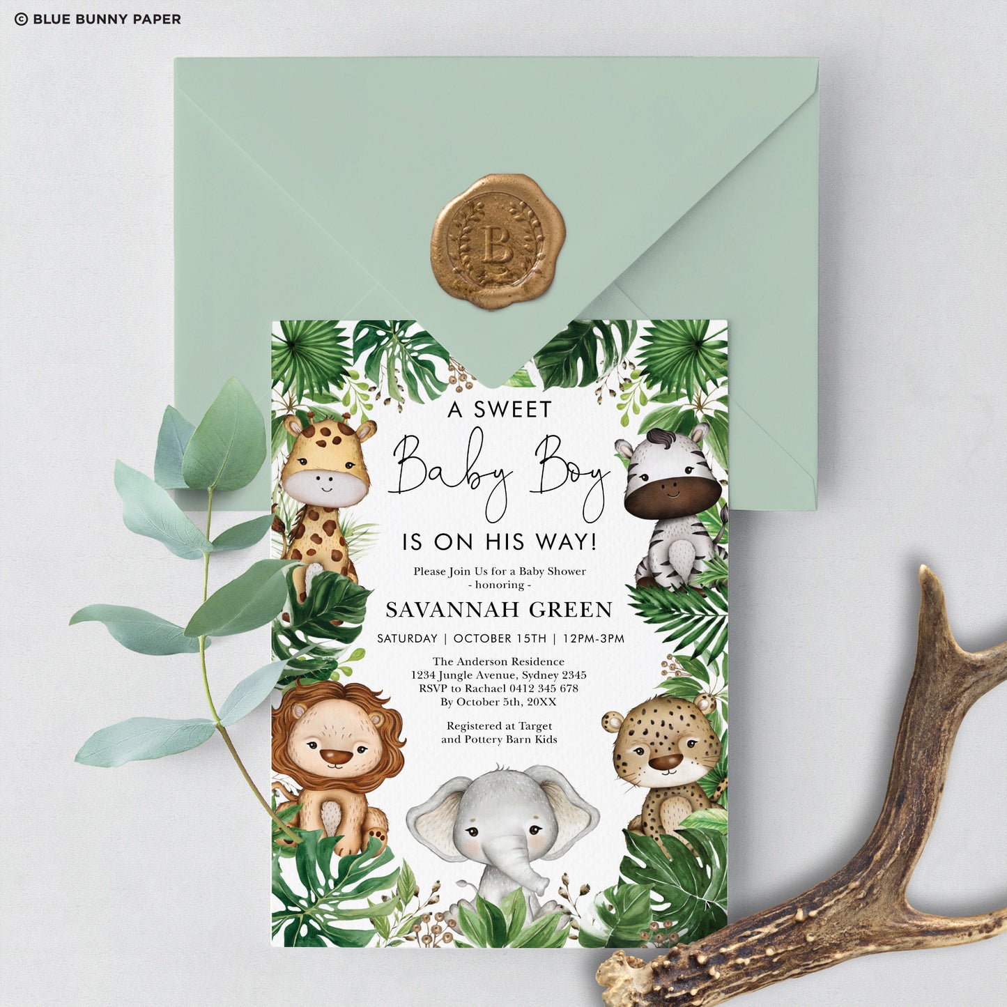 Jungle Animals Baby Shower Invitation