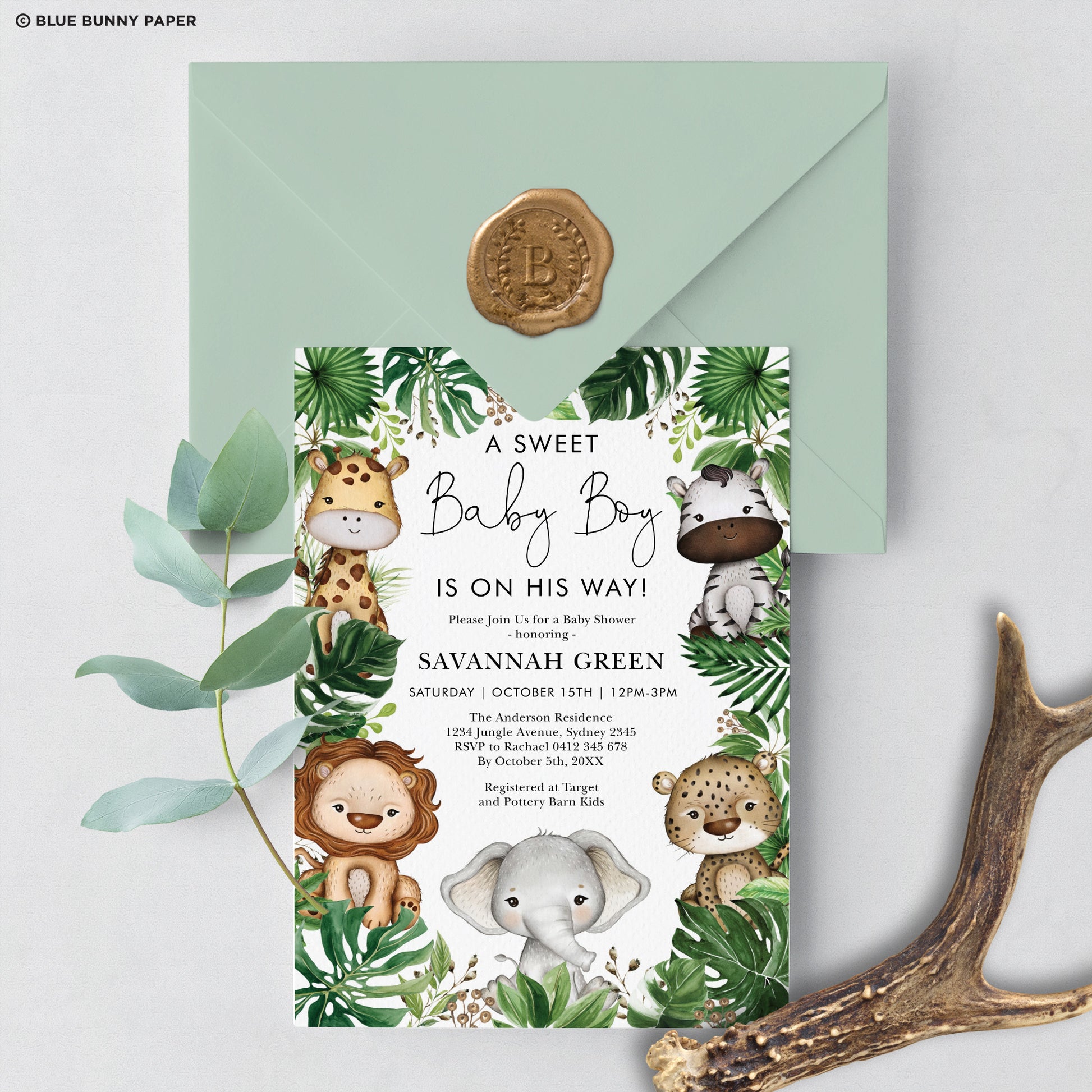 Jungle Animals Baby Shower Invitation