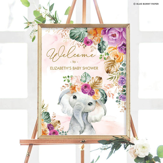 Flowers Elephant Party Welcome Sign