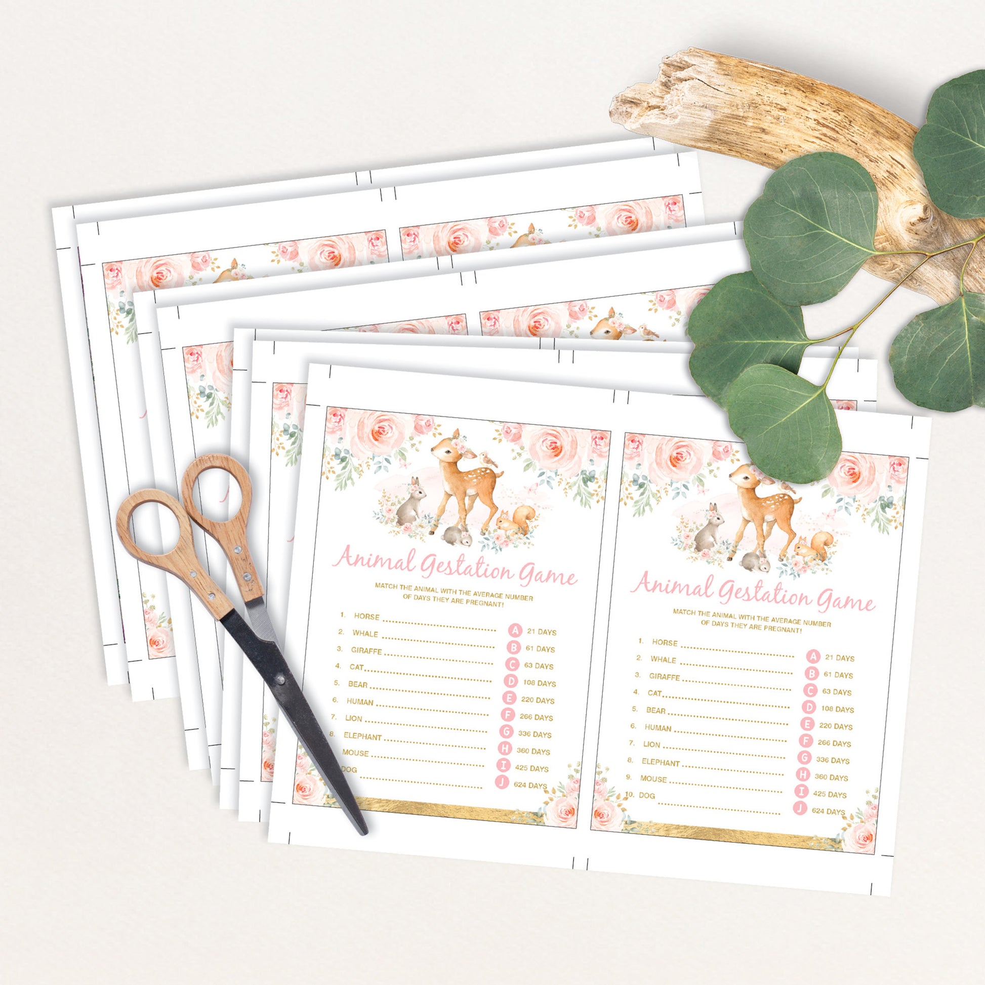 Girl Woodland Baby Shower Games Package