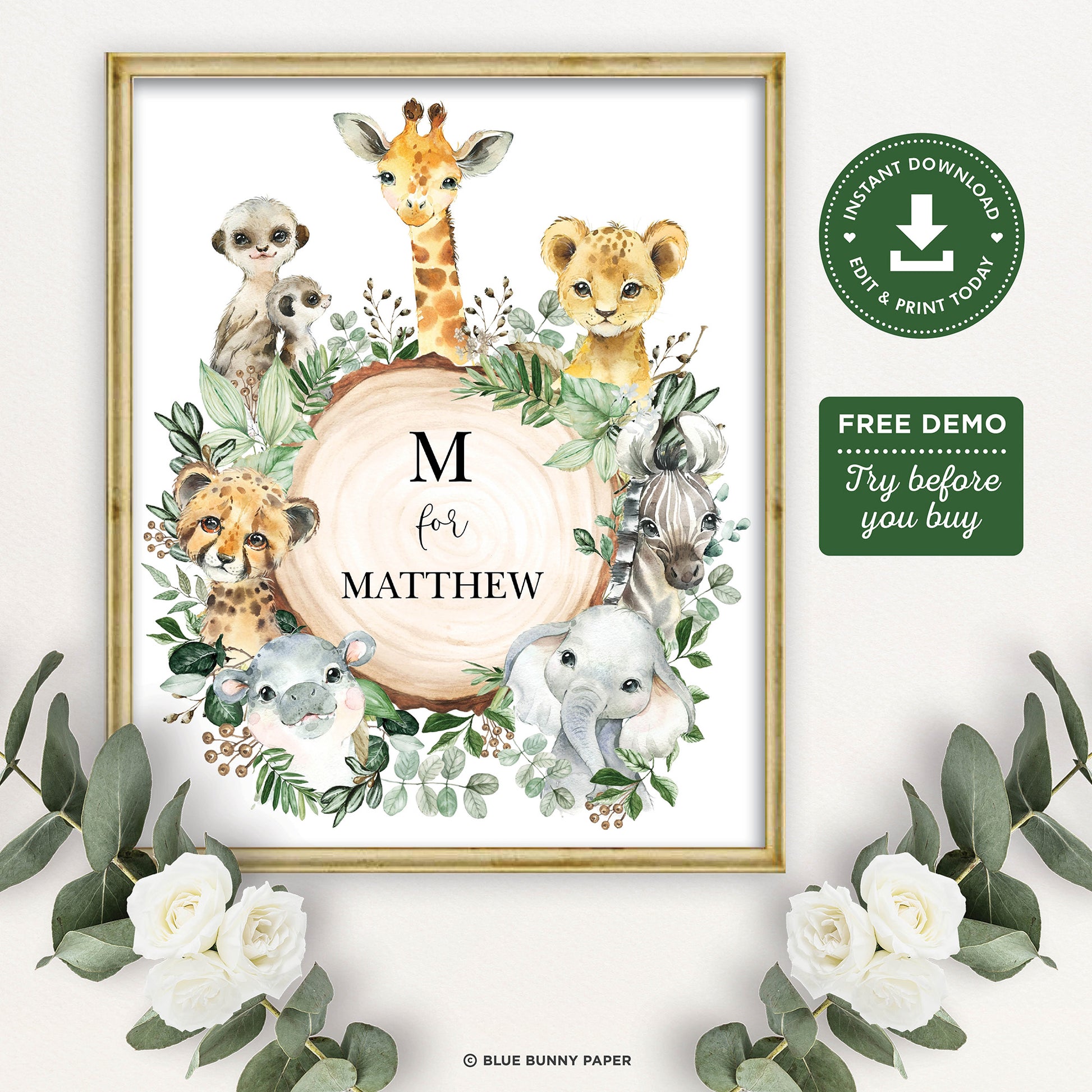 Safari Animals Monogram Sign
