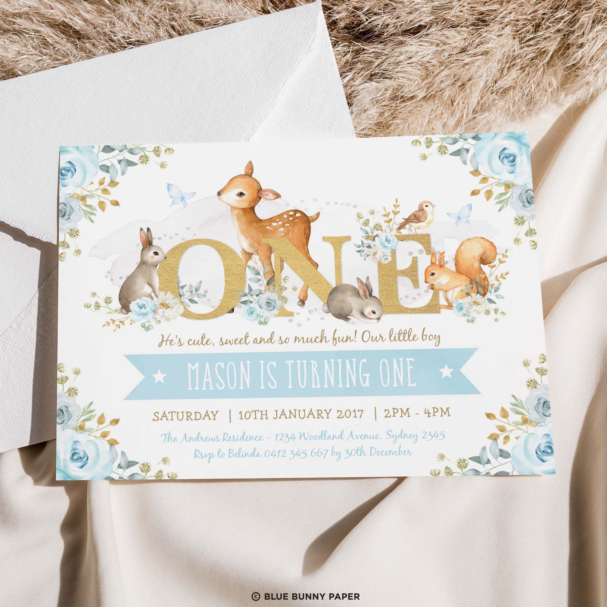 Boy Woodland First Birthday Invitation