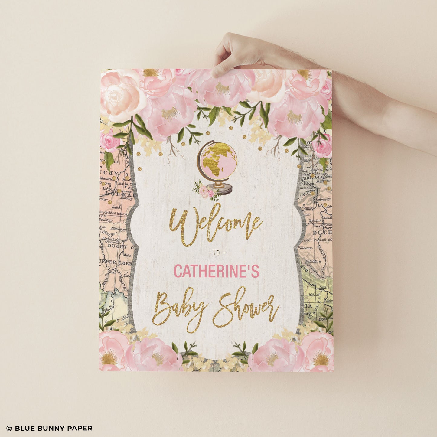 Travel Pink Flower Party Welcome Sign
