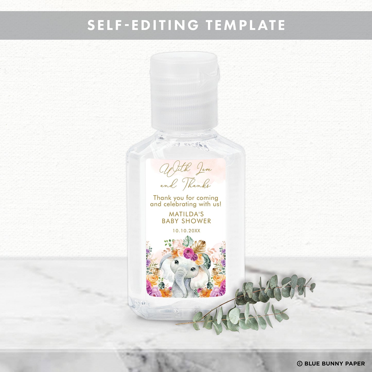 Flower Elephant Hand Sanitizer Label