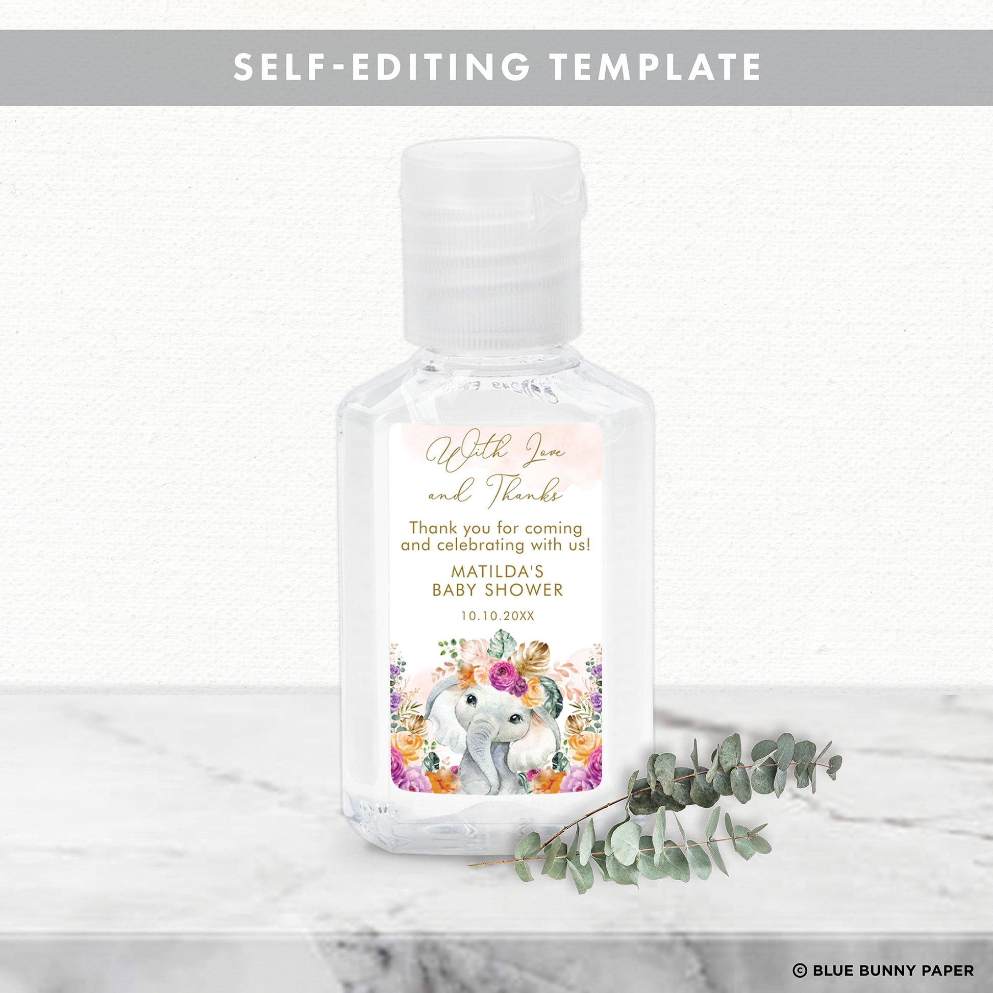 Flower Elephant Hand Sanitizer Label