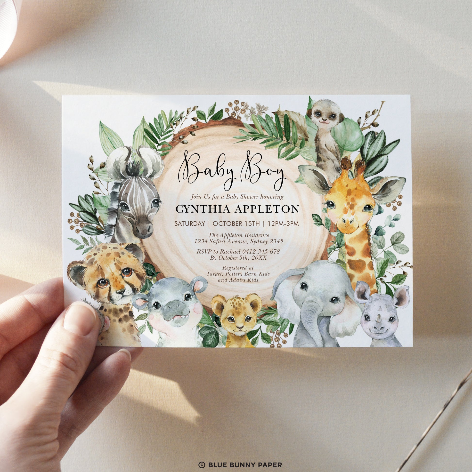 Safari Animals Baby Shower Invitation