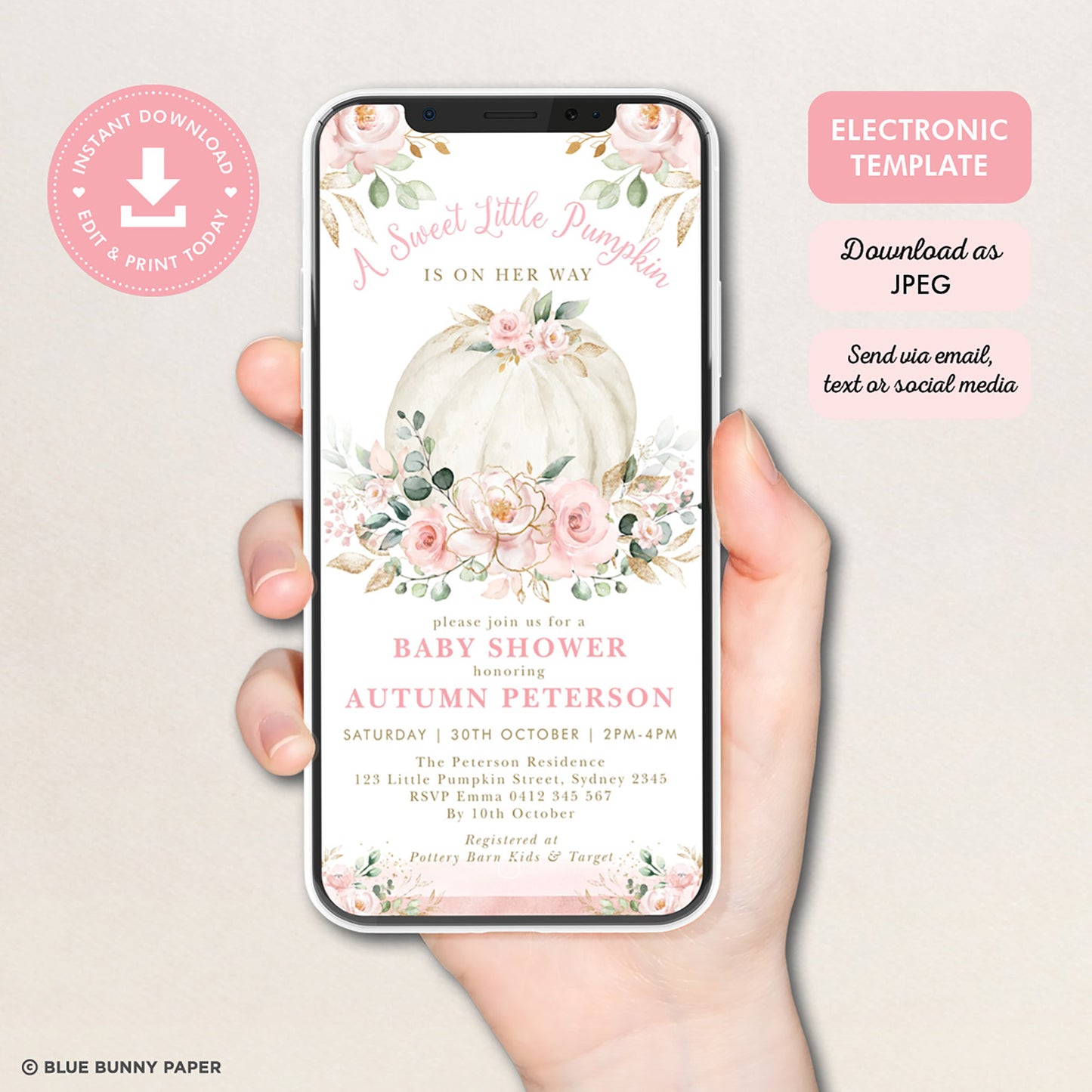 Digital Pumpkin Baby Shower Invitation