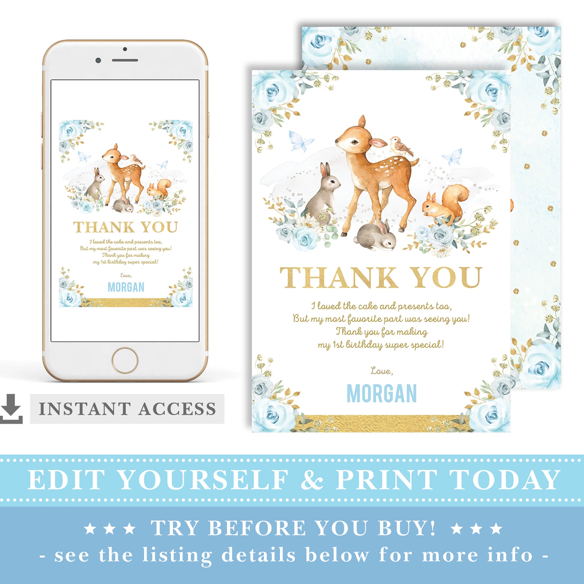 Boy Woodland Party Thank You Card