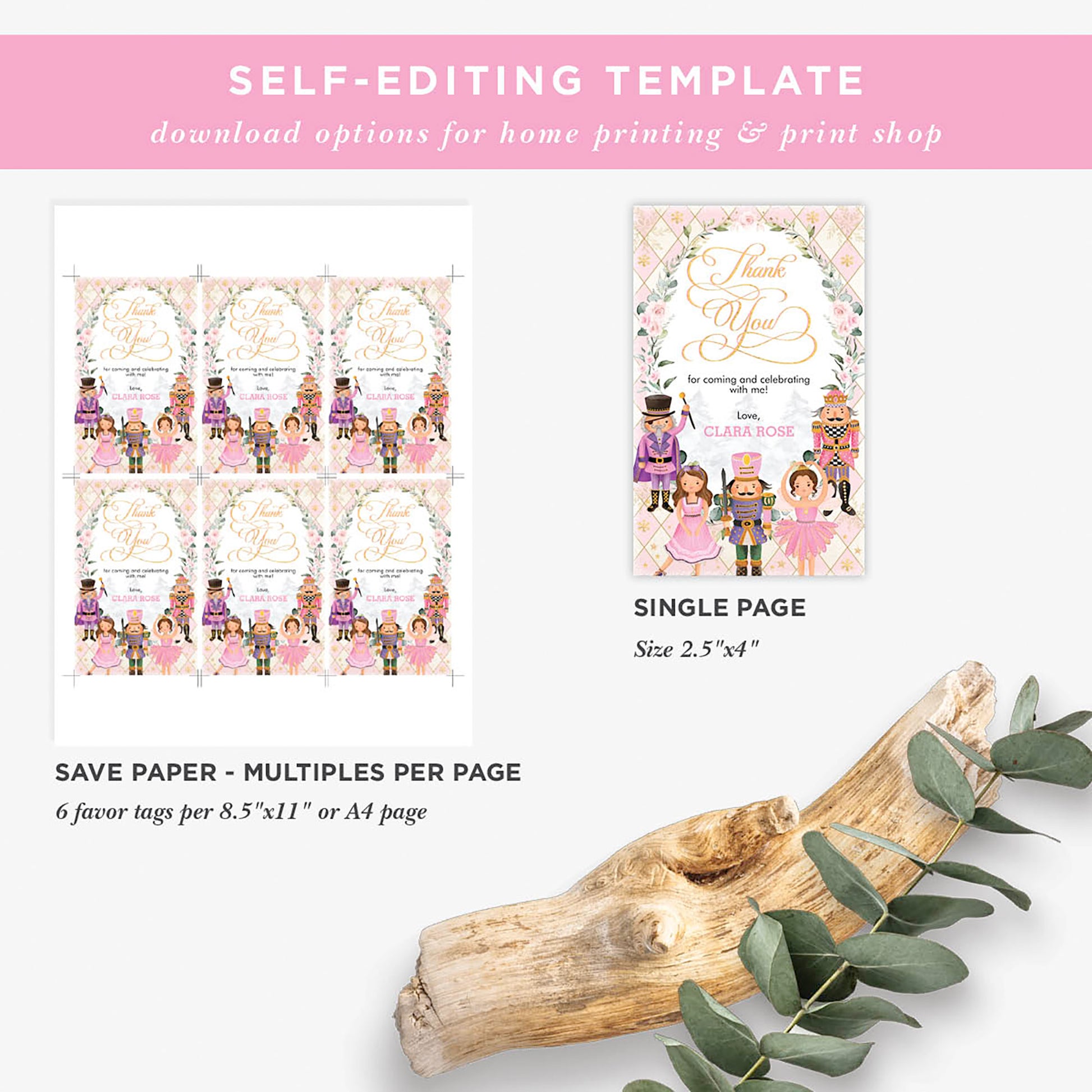 Pink Nutcracker Favor Tags
