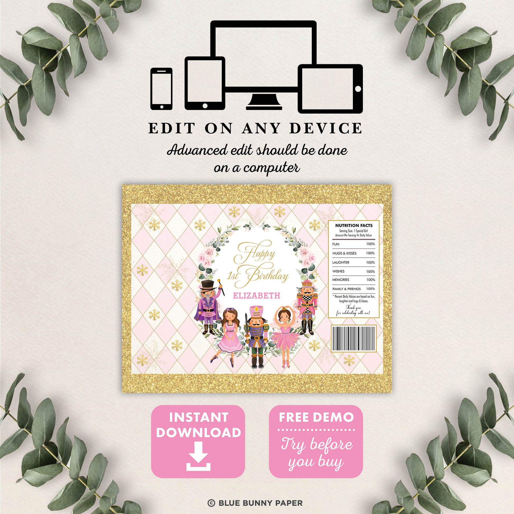 Pink Nutcracker Editable Chip Bag