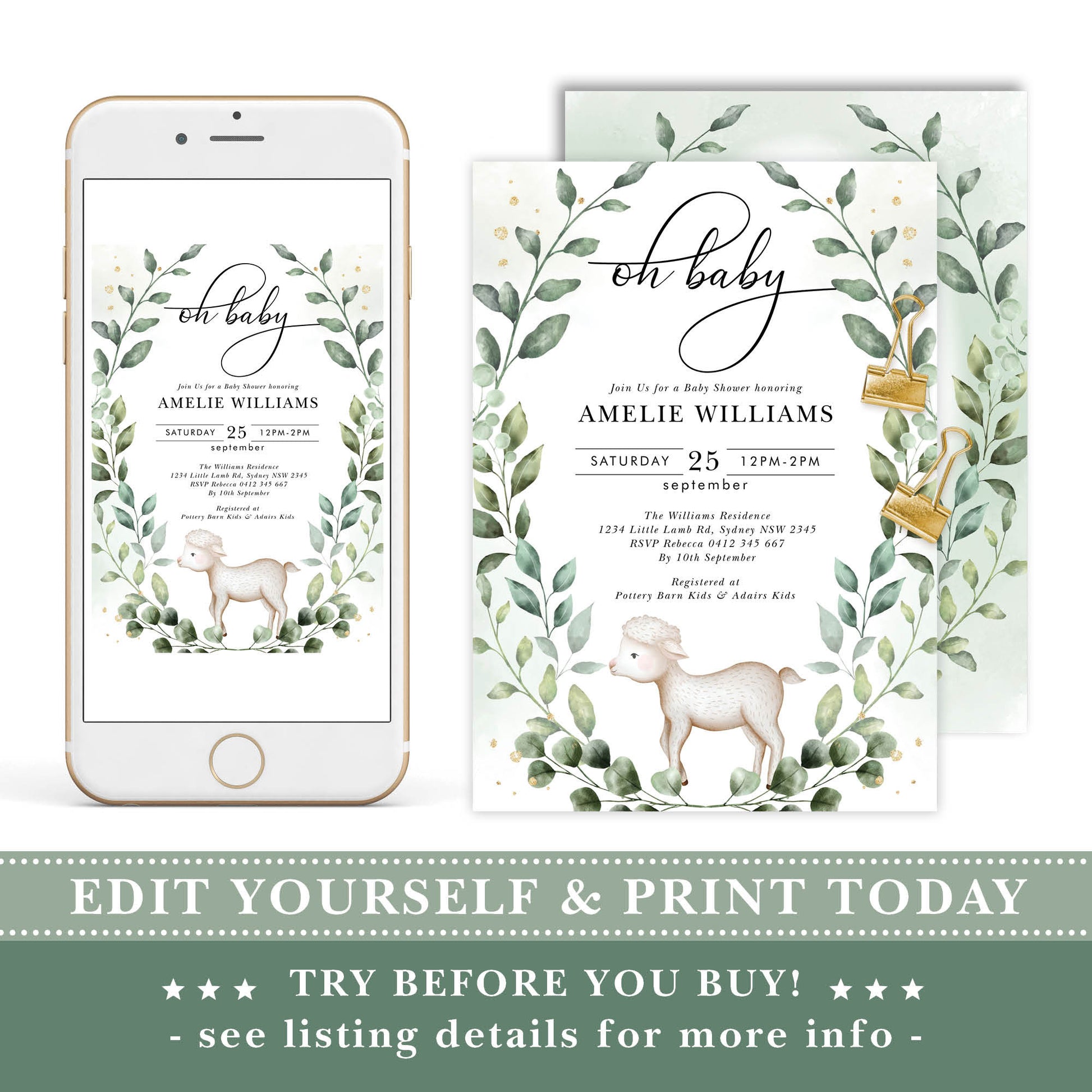 Lamb Baby Shower Invitation