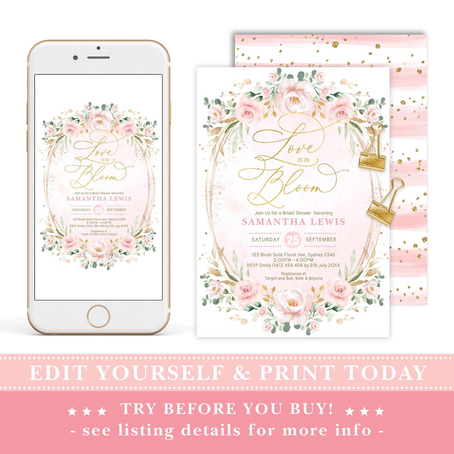 Pink Flower Bridal Shower Invitation