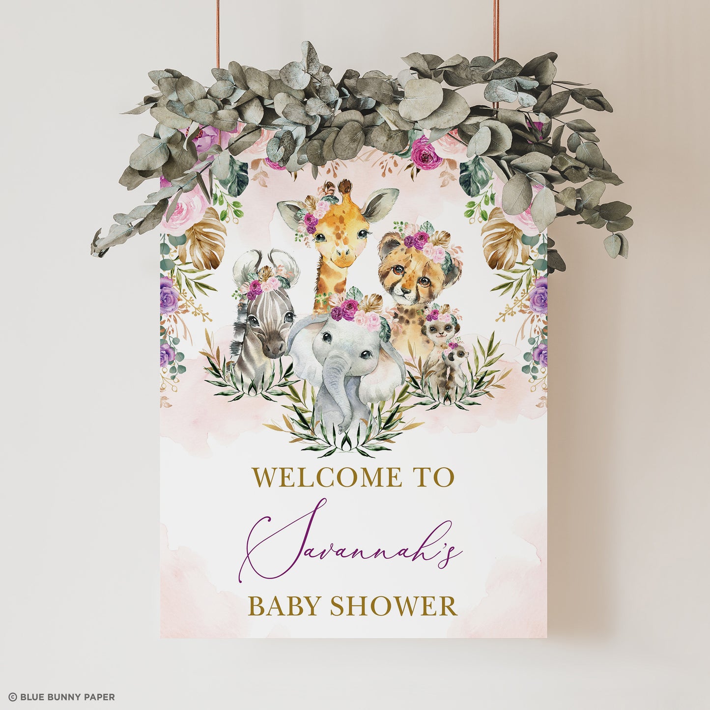 Jungle Animals Girl Baby Shower Welcome Sign